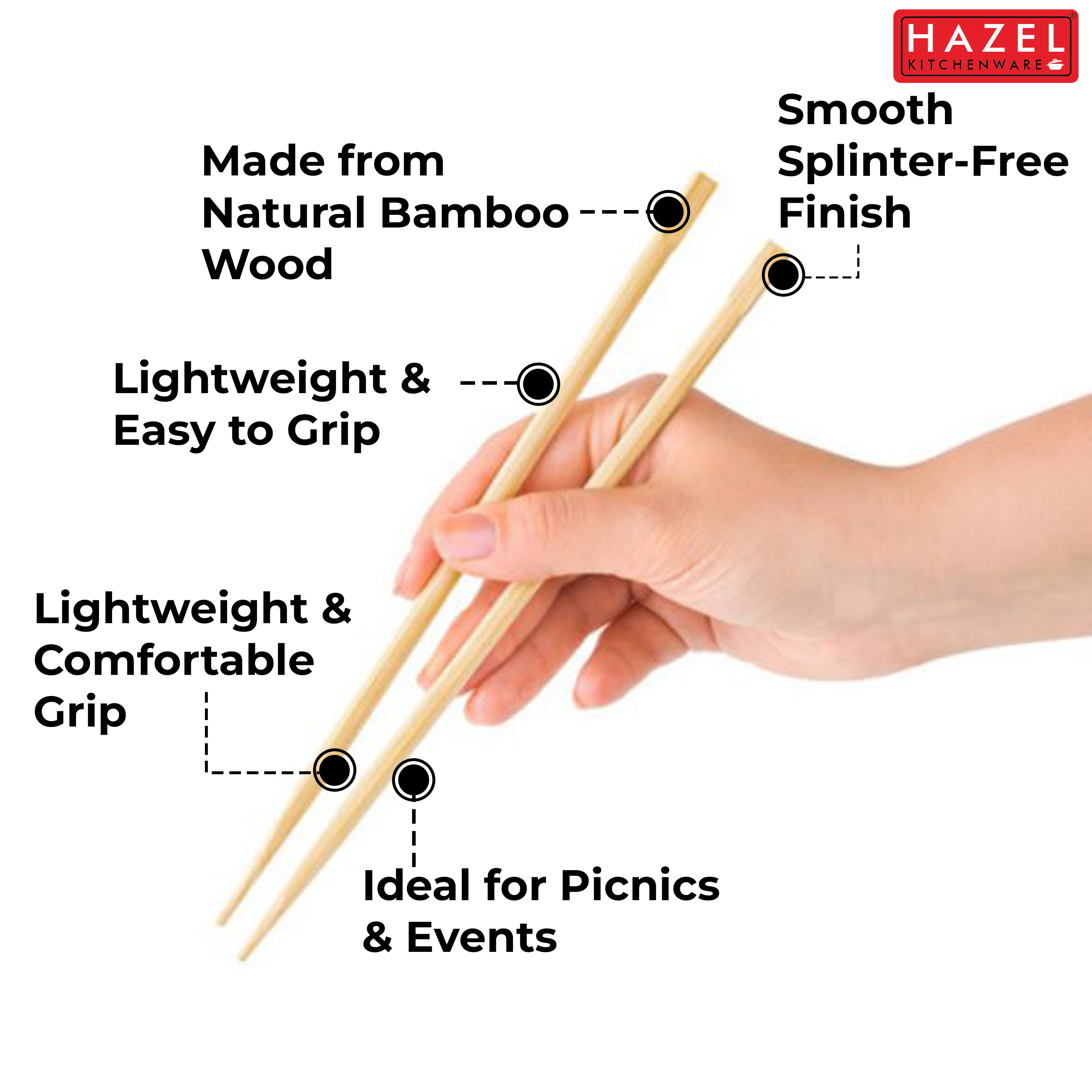 HAZEL Disposable Wooden Chopsticks 20 CM | Eco-Friendly, Smooth Finish & Easy-to-Use Chopsticks for Dining | Pack of 200 Pairs