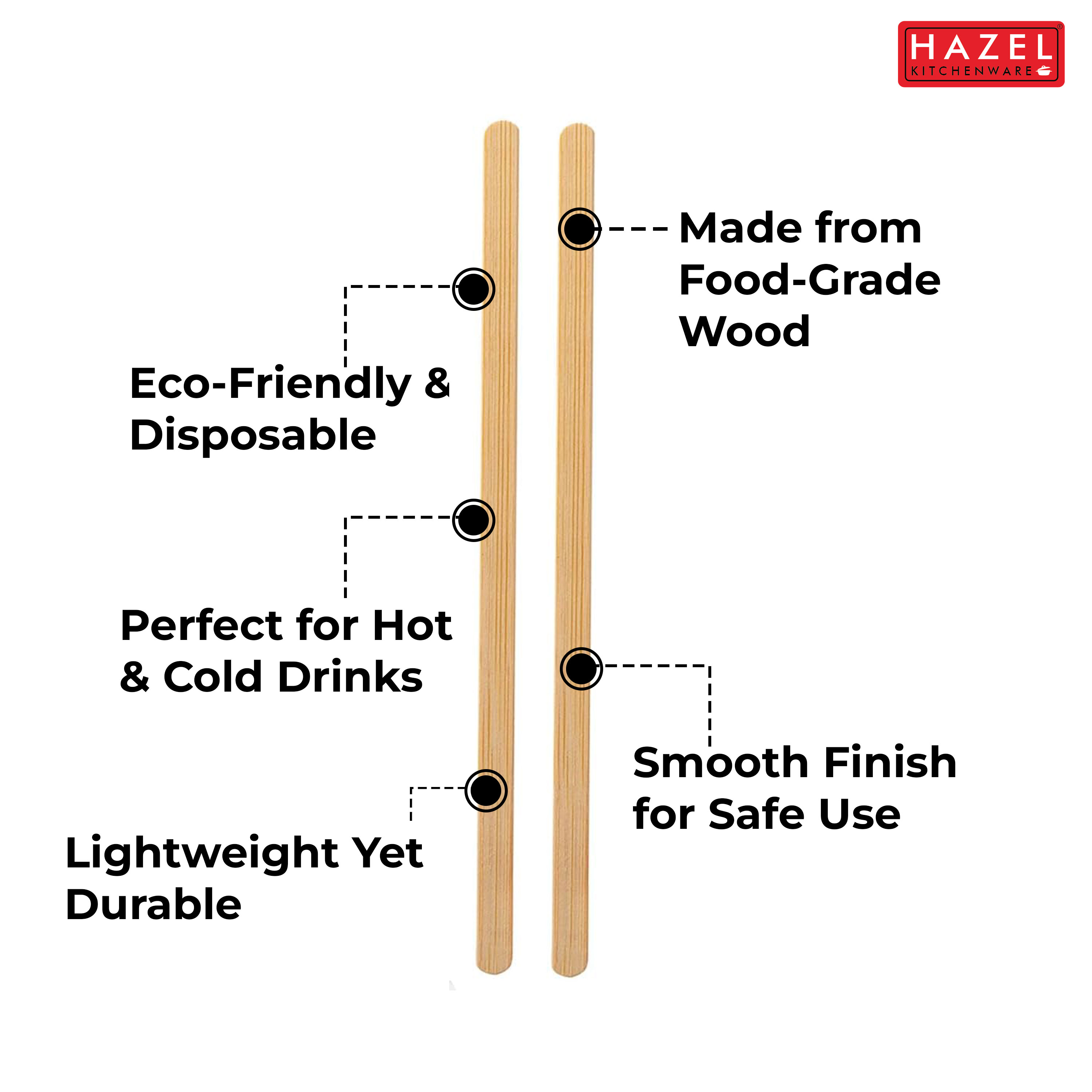 HAZEL Disposable Coffee Stirrer (Pack of 500) | Eco-Friendly Wooden Stirrers for Tea, Coffee & Beverages | Ideal for Home, Office & Cafes