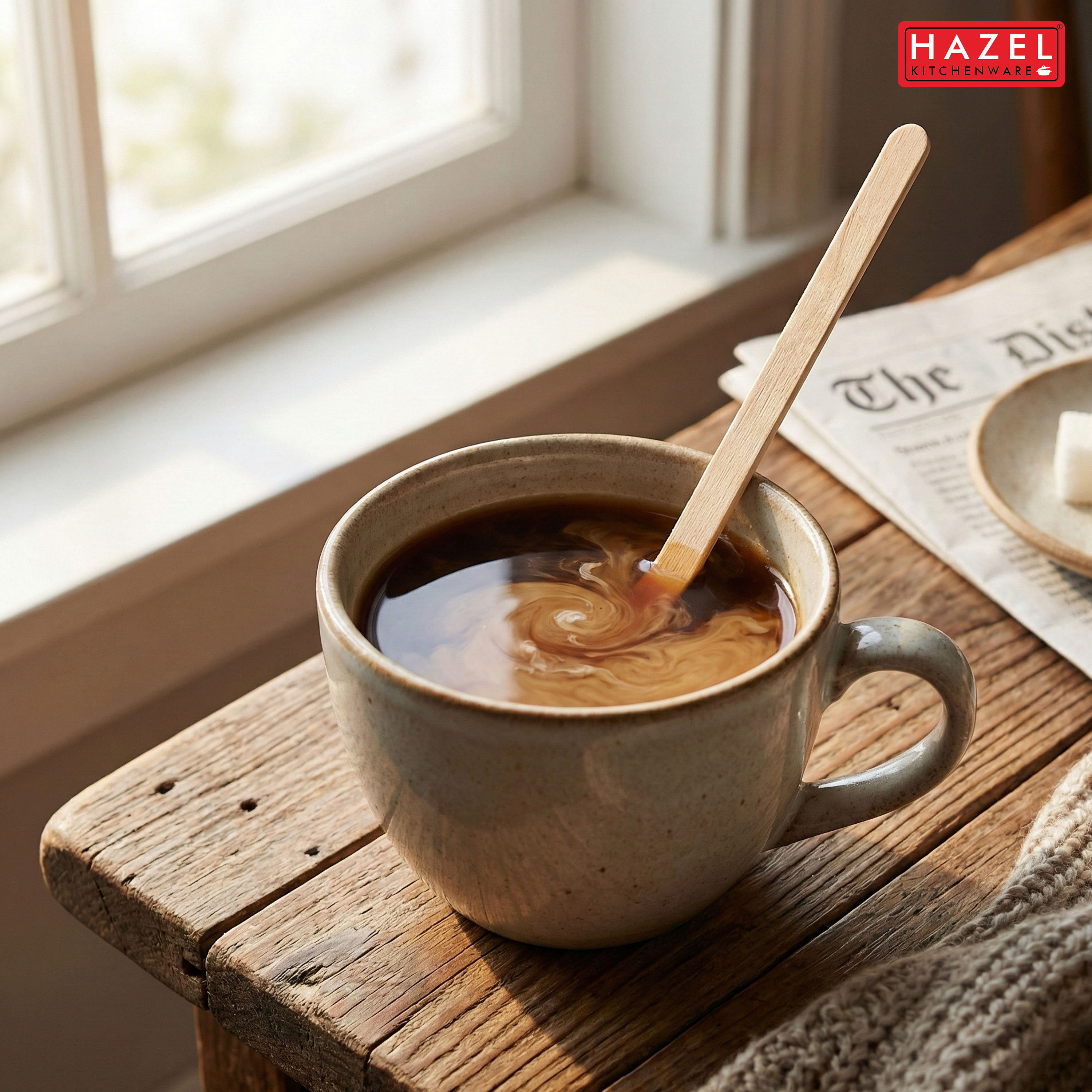 HAZEL Disposable Coffee Stirrer (Pack of 1000) | Eco-Friendly Wooden Stirrers for Tea, Coffee & Beverages | Ideal for Home, Office & Cafes