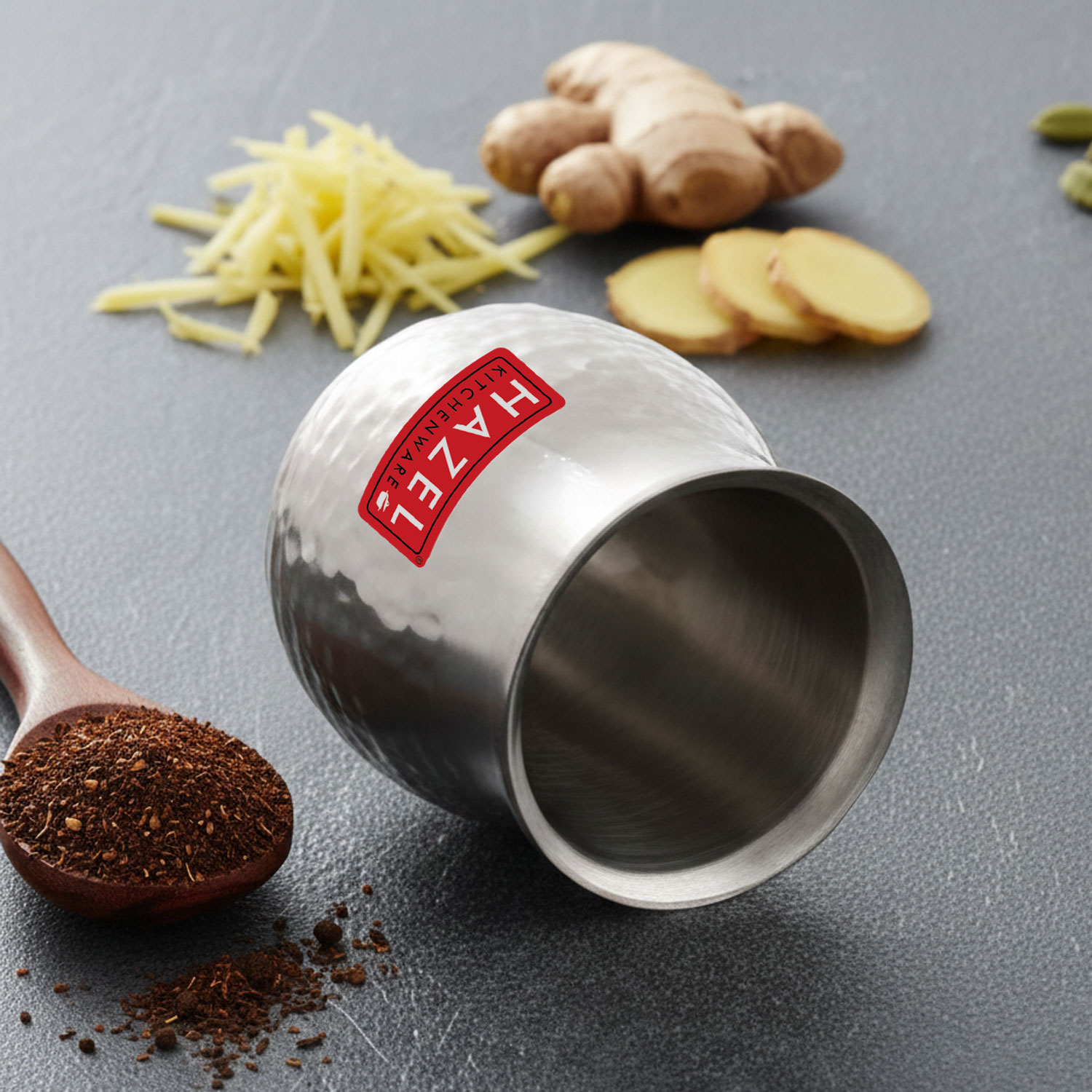 HAZEL Double Wall Stainless Steel Kullad Glass | Hammered Finish Tea & Coffee Cup | 150 ML | 6 cm Diameter