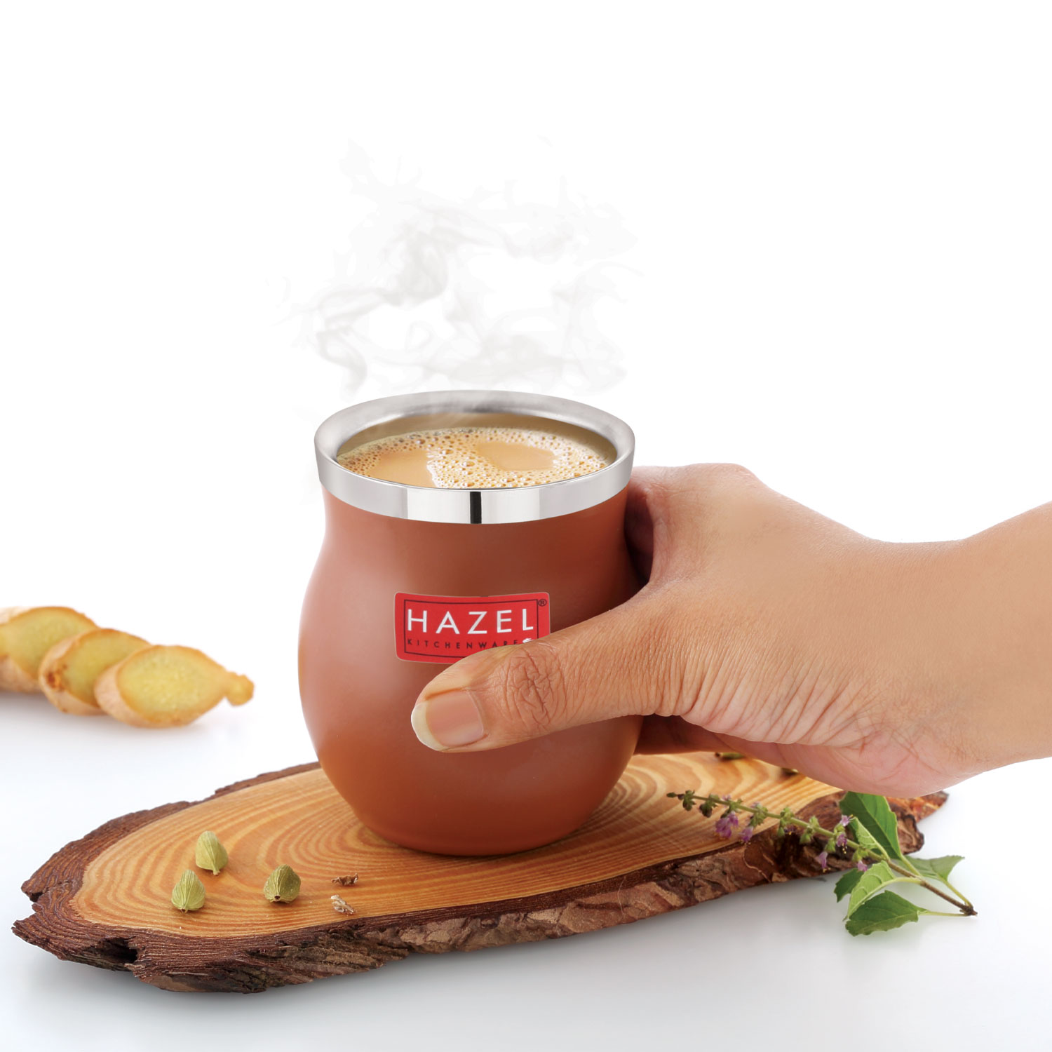 HAZEL Double Wall Stainless Steel Kullad Glass | Matt Brown Finish Tea & Coffee Cup | 150 ML