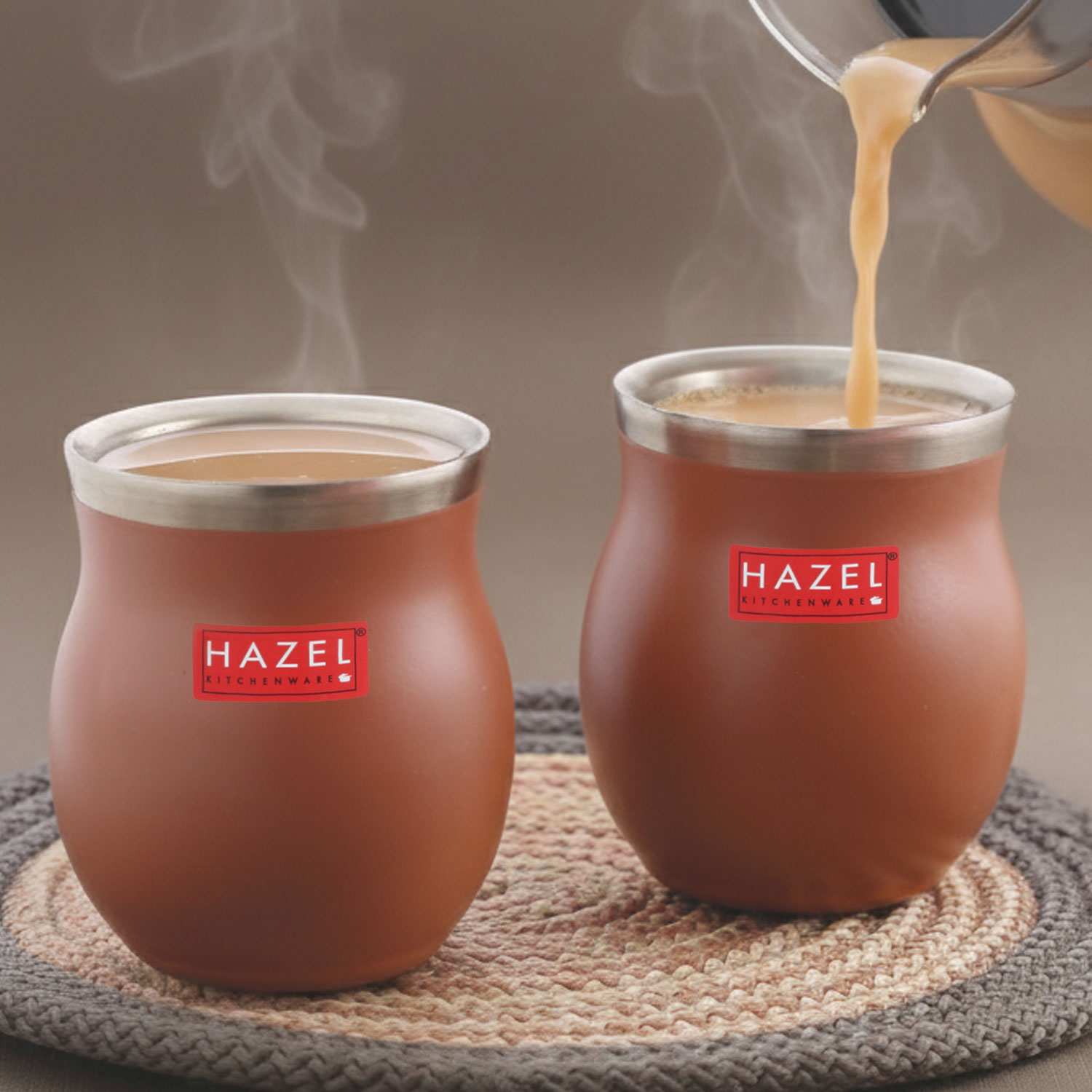 HAZEL Double Wall Stainless Steel Kullad Set of 2 | Matt Brown Finish Tea & Coffee Cups | 150 ML