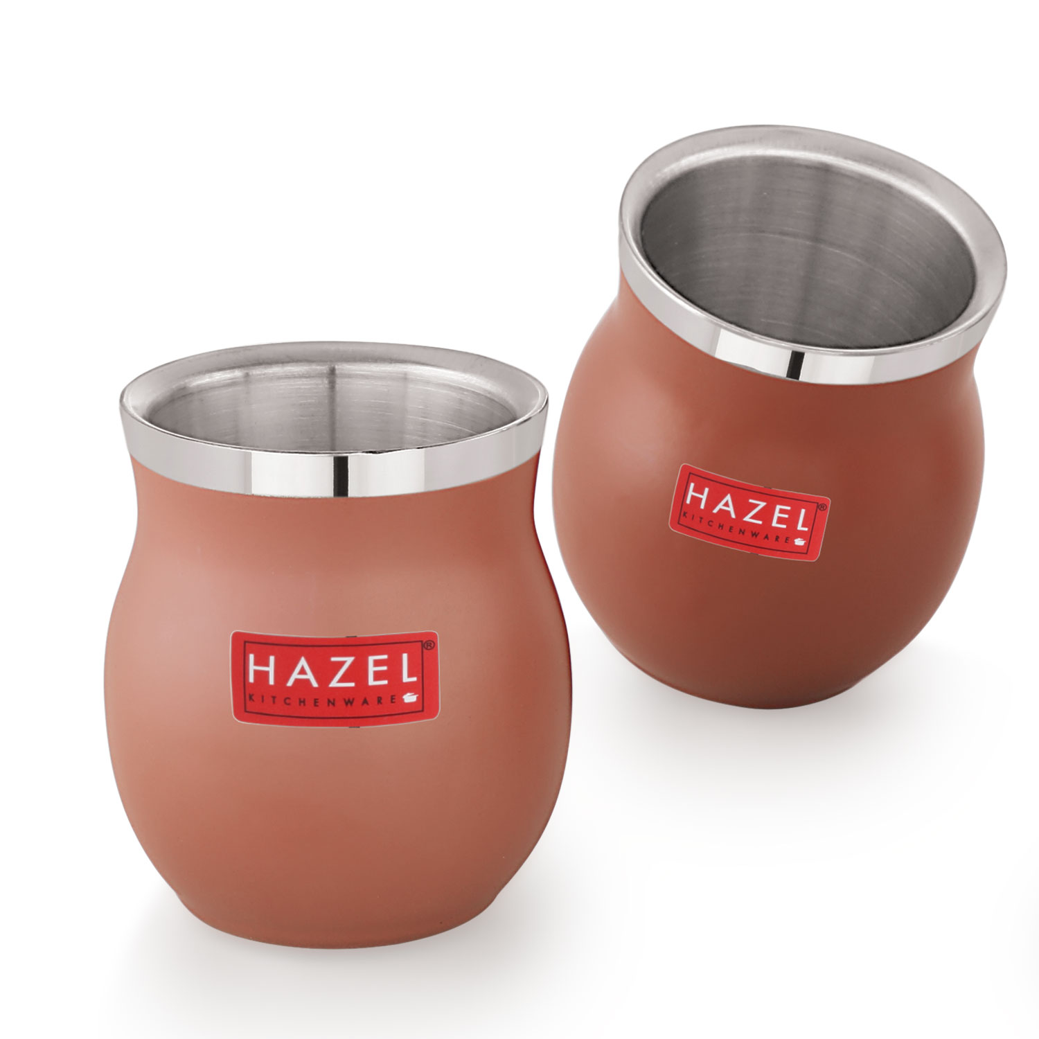 HAZEL Double Wall Stainless Steel Kullad Set of 2 | Matt Brown Finish Tea & Coffee Cups | 150 ML