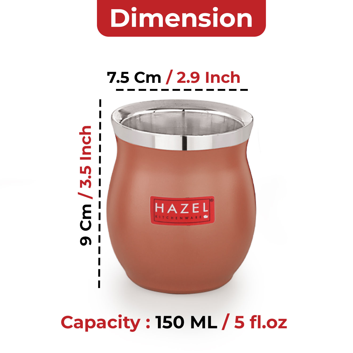 HAZEL Double Wall Stainless Steel Kullad Set of 2 | Matt Brown Finish Tea & Coffee Cups | 150 ML