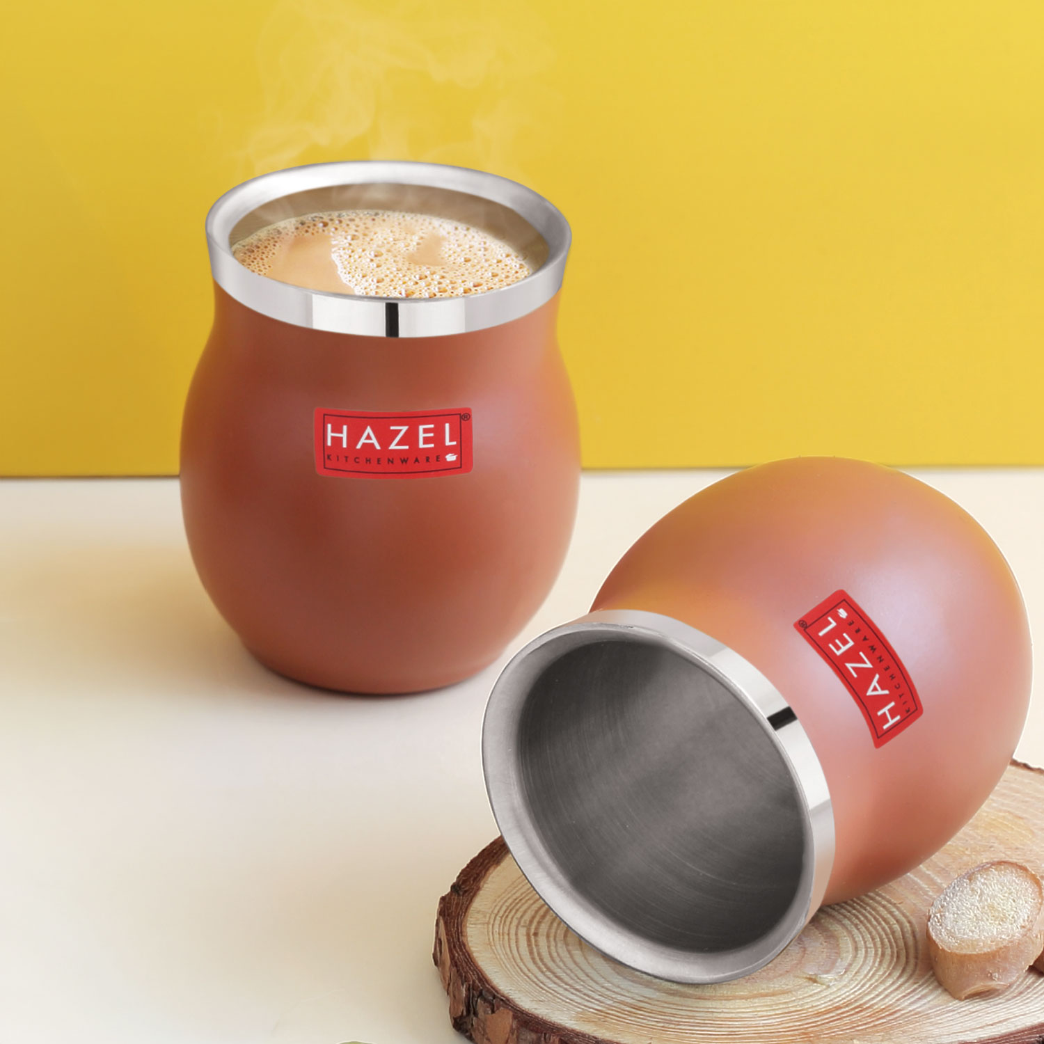 HAZEL Double Wall Stainless Steel Kullad Set of 2 | Matt Brown Finish Tea & Coffee Cups | 150 ML