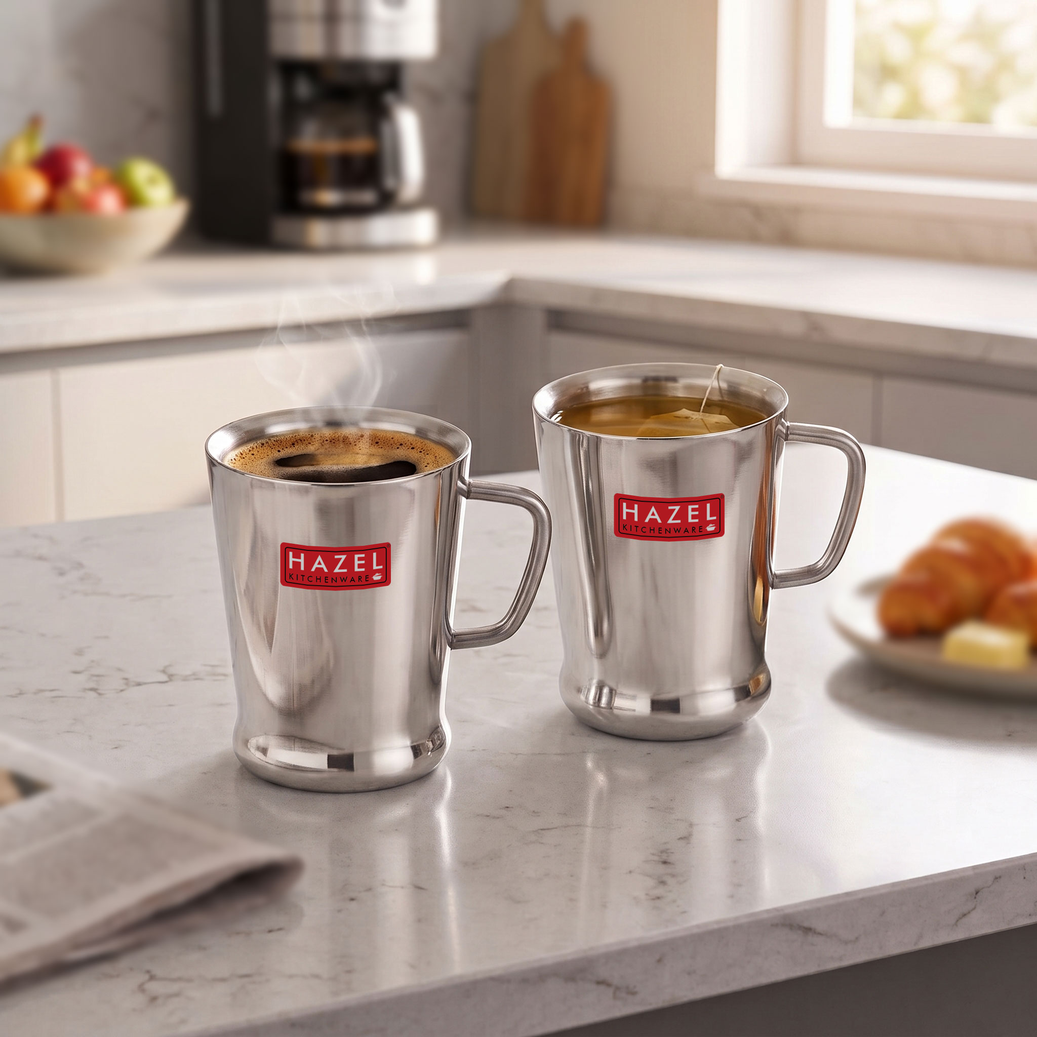 HAZEL Stainless Steel Green Tea Coffee Big Spice Cup Set of 2 Pc, 200 ml