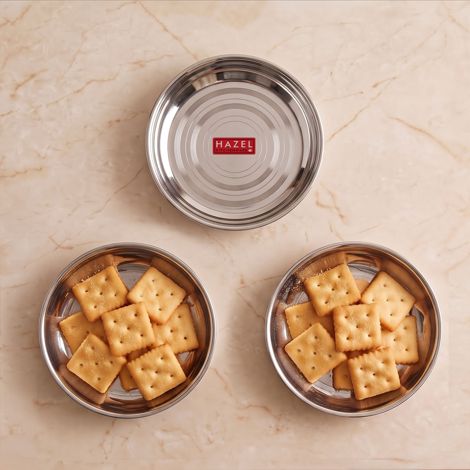 HAZEL Stainless Steel Plates Set | Small Steel Plates For Snacks | Breakfast Plates, 200 ML, Set of 3