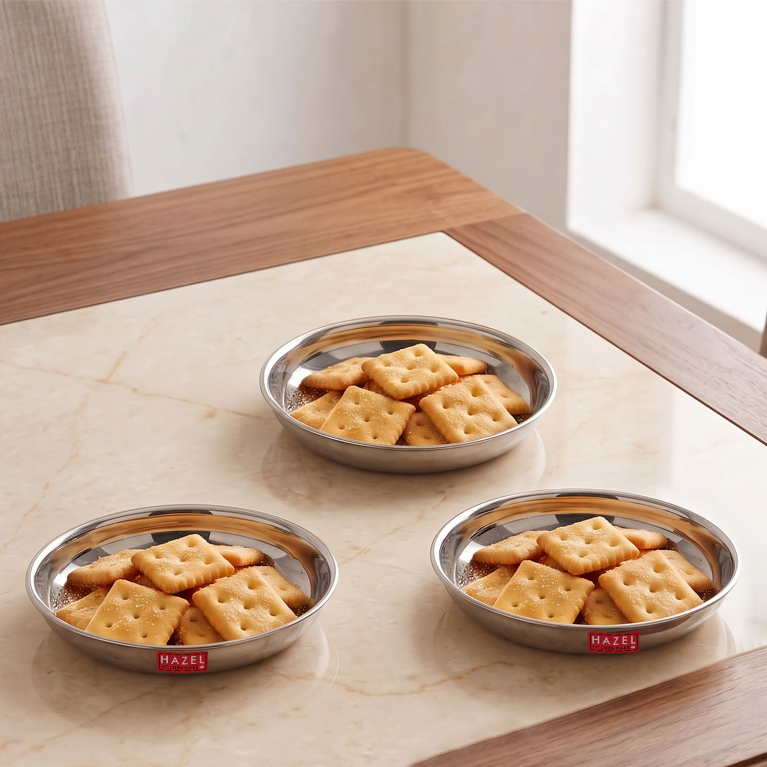 HAZEL Stainless Steel Plates Set | Small Steel Plates For Snacks | Breakfast Plates, 200 ML, Set of 3