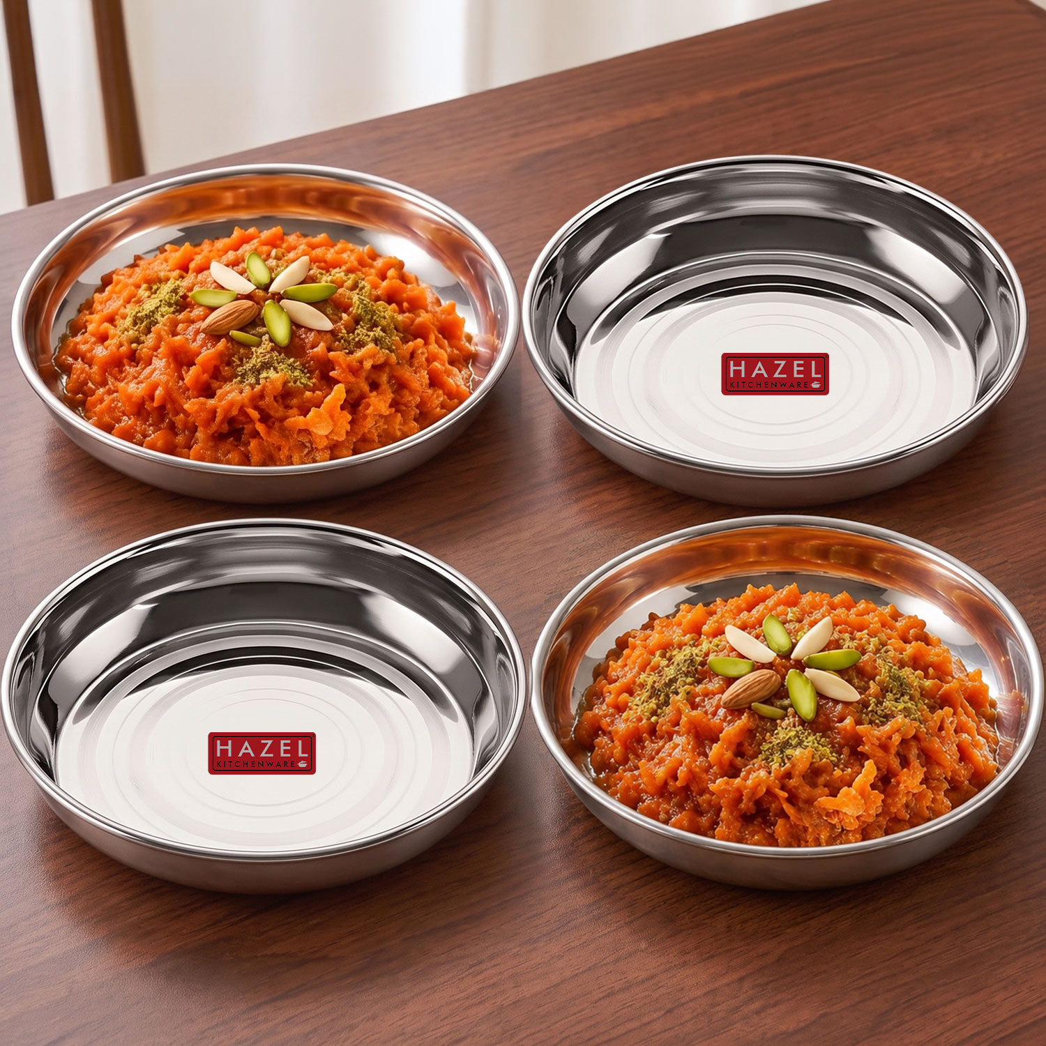 HAZEL Stainless Steel Plates Set | Small Steel Plates For Snacks | Breakfast Plates, 300 ML, Set of 4