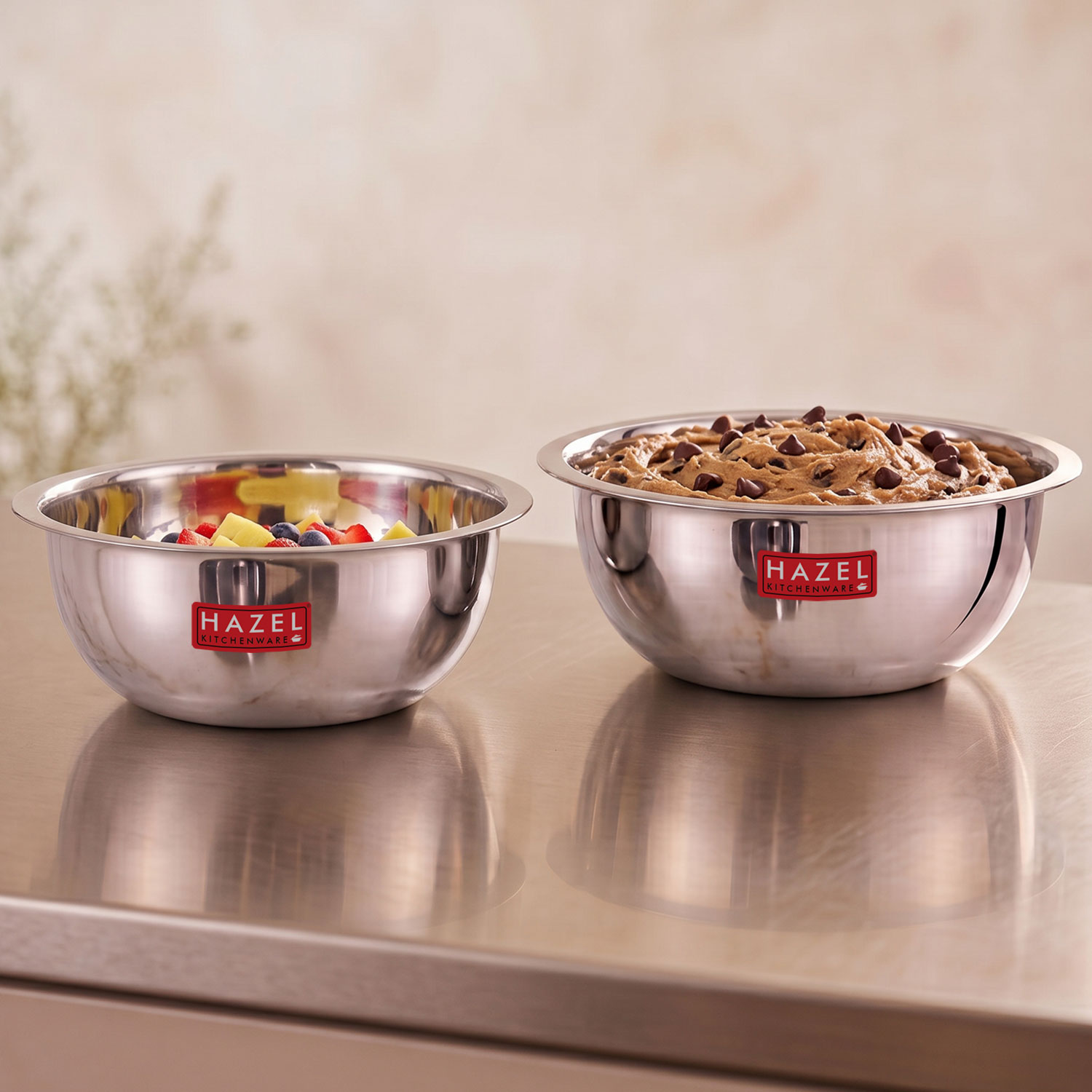 HAZEL Stainless Steel Mixing Bowl |  Mixing Bowl for Cake Batter | Kitchen and Baking Accessories Items, Set of 2, 2730 ML, 3300 ML