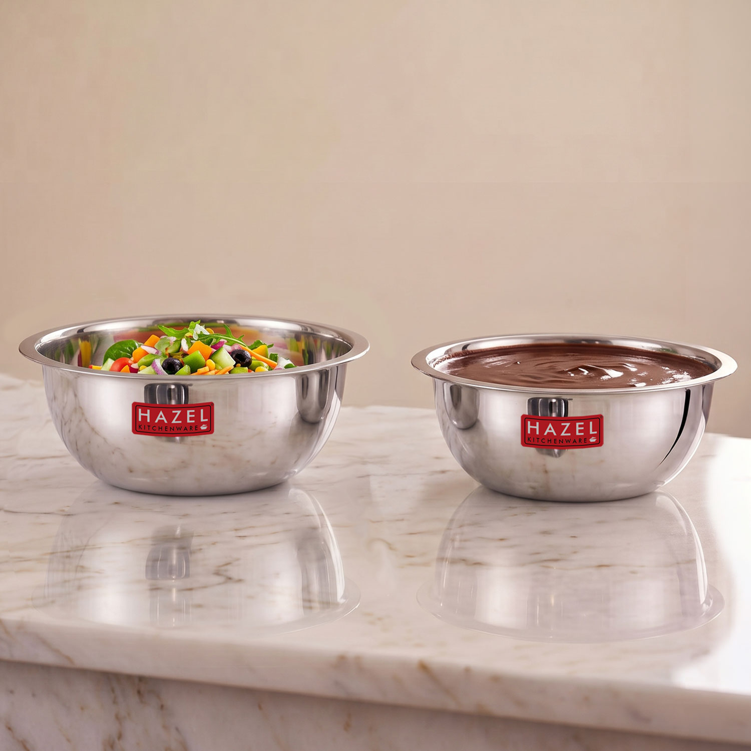 HAZEL Stainless Steel Mixing Bowl |  Mixing Bowl for Cake Batter | Kitchen and Baking Accessories Items, Set of 2, 3300 ML, 4100 ML