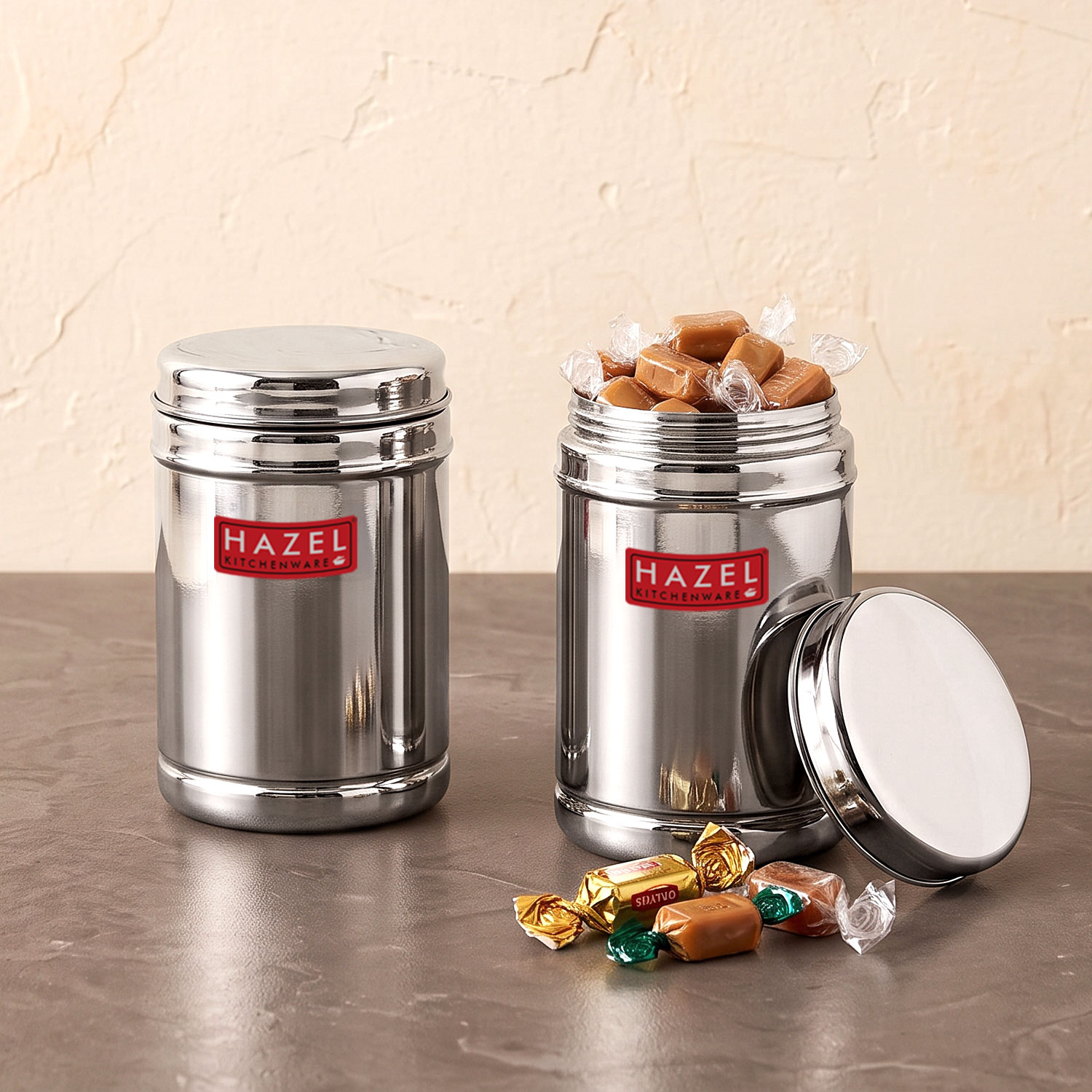 HAZEL Stainless Steel Container Set | 800 ml Set of 2 Steel Container For Kitchen Storage Set | Air Tight Containers For Kitchen Storage | Ideal For Storing Rice, Cereal, Pulse, Snacks.