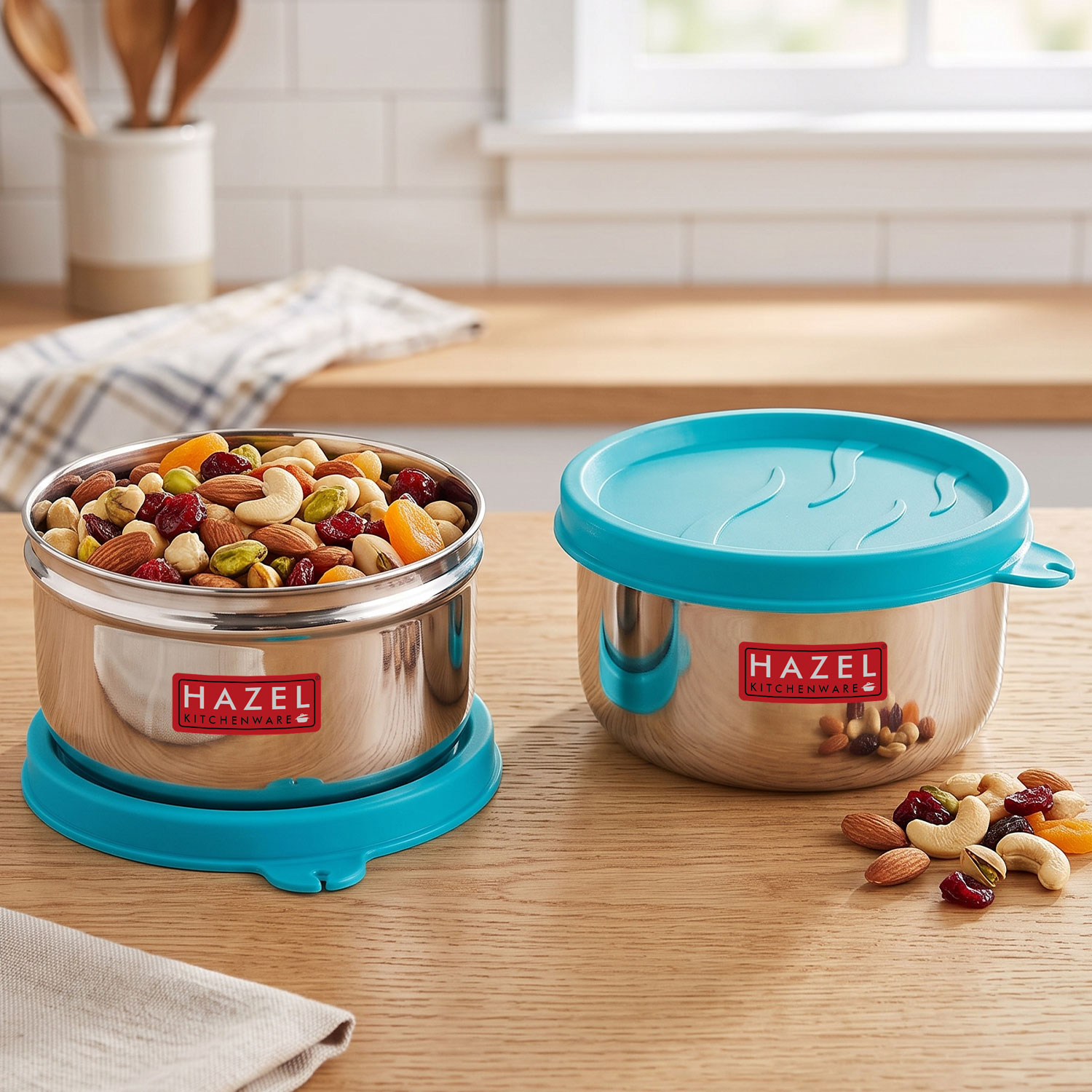 HAZEL Stainless Steel Kitchen Containers Set of 2 | Storage Box for Kitchen & Tiffin Boxes | Air Tight Containers for Storage with Leak Proof Lid, 250 ML Each