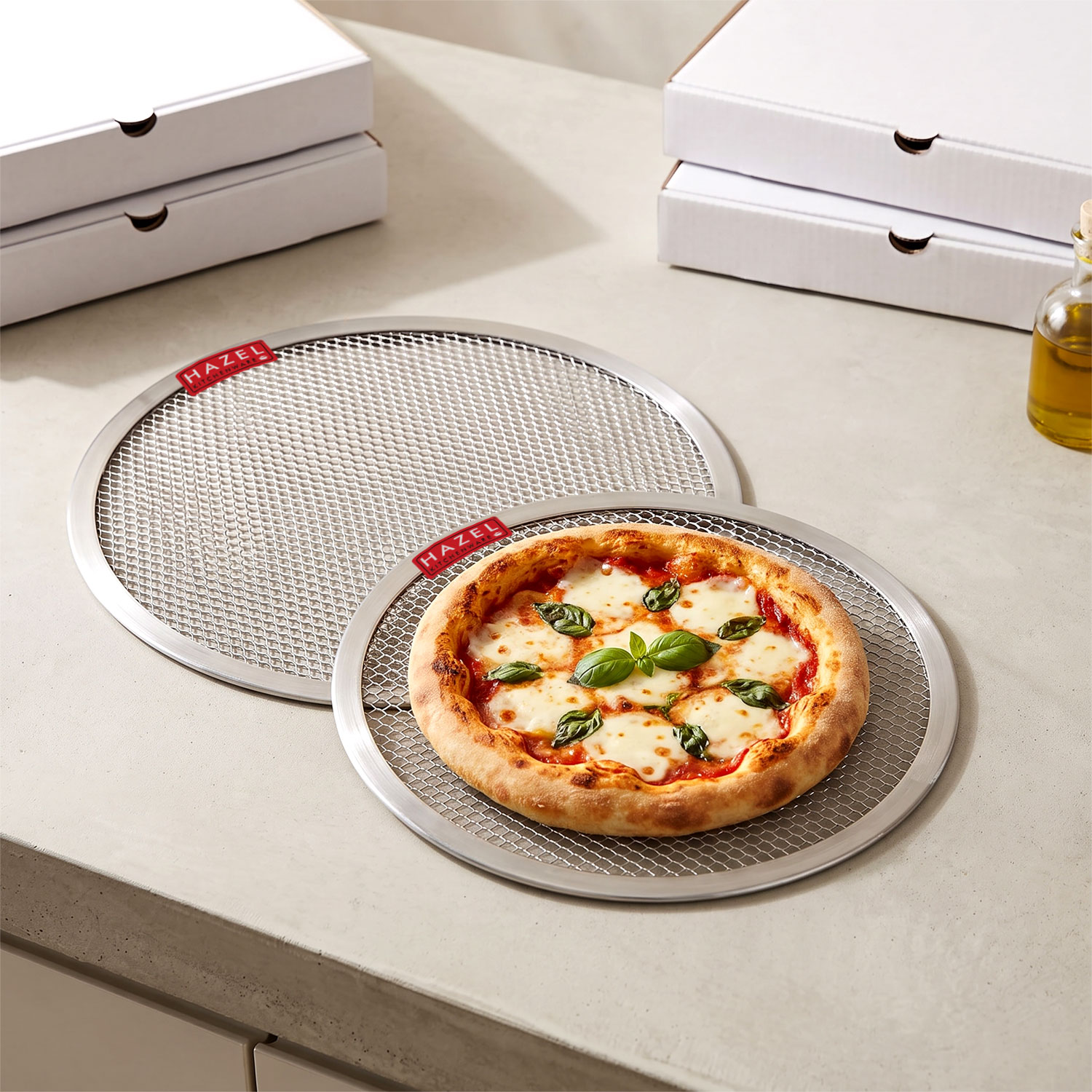 HAZEL Pizza Mesh Screen Aluminum Tray | Set of 2 Round Baking Screen for Crispy Crust (8 inch & 10 inch)
