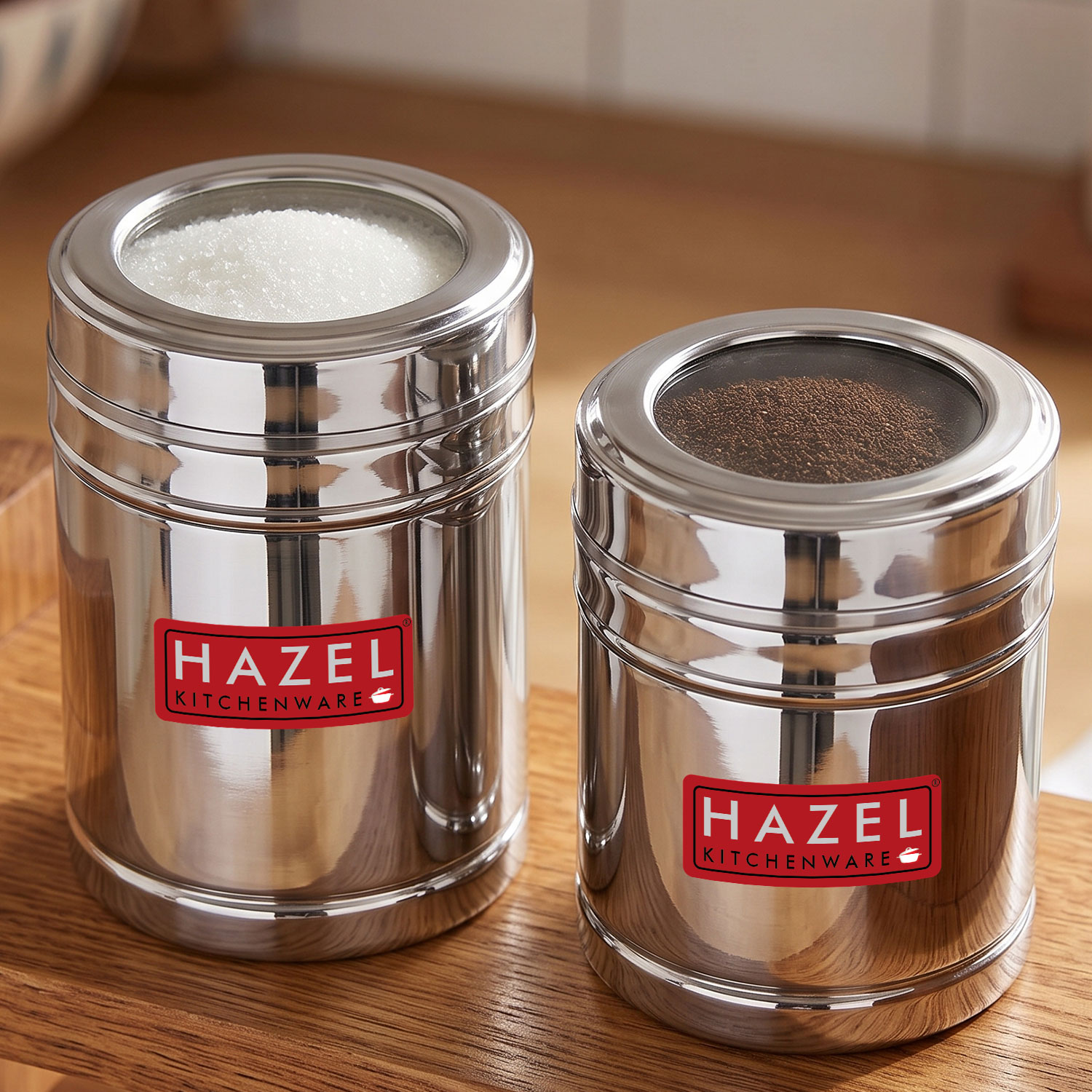 HAZEL Tea Coffee Containers with Transparent Lid | Stainless Steel Kitchen Containers Set of 2 | Tea Coffee Storage Box For Kitchen