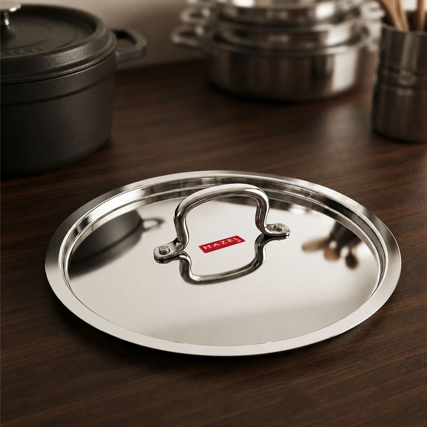HAZEL Stainless Steel Cookware Plain Lid With Handle (Outer Diameter 22 cm, Inner Diameter 20 cm)