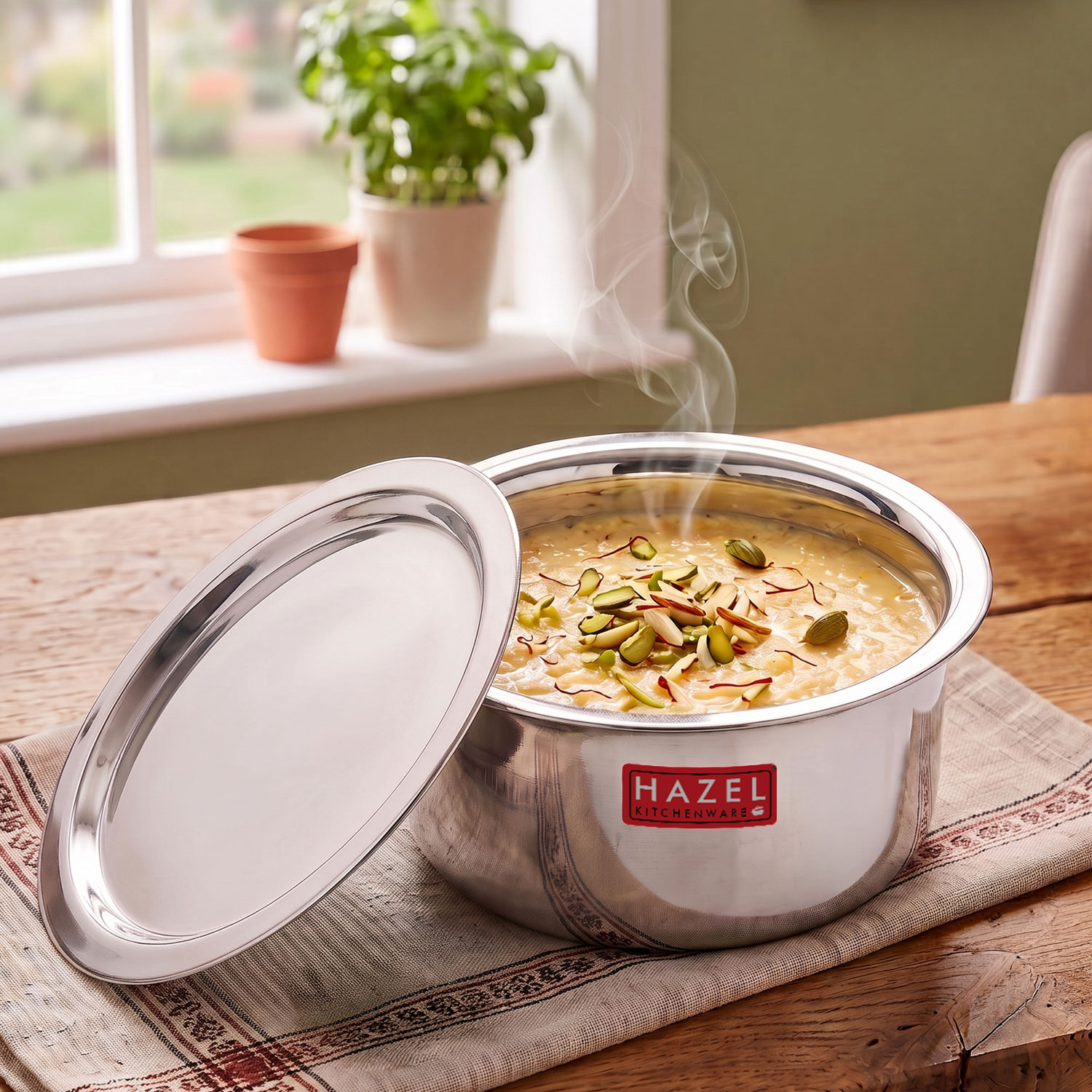 HAZEL Utensils Set for Kitchen | Steel Tope Set with Lid and Heavy Gauge Round Bottom, Set of 1, 1000 ml | Boiling Vessels, Multipurpose Steel Bhagona