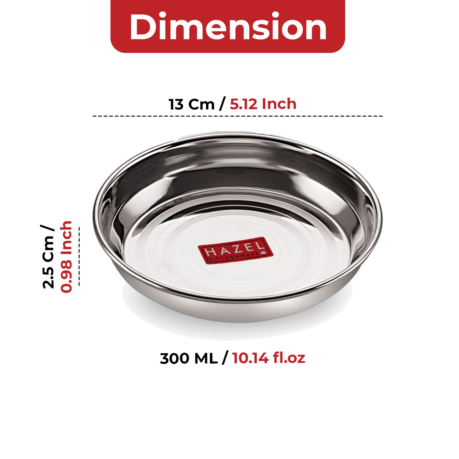 HAZEL Stainless Steel Plates Set | Small Steel Plates For Snacks | Breakfast Plates, 300 ML, Set of 1