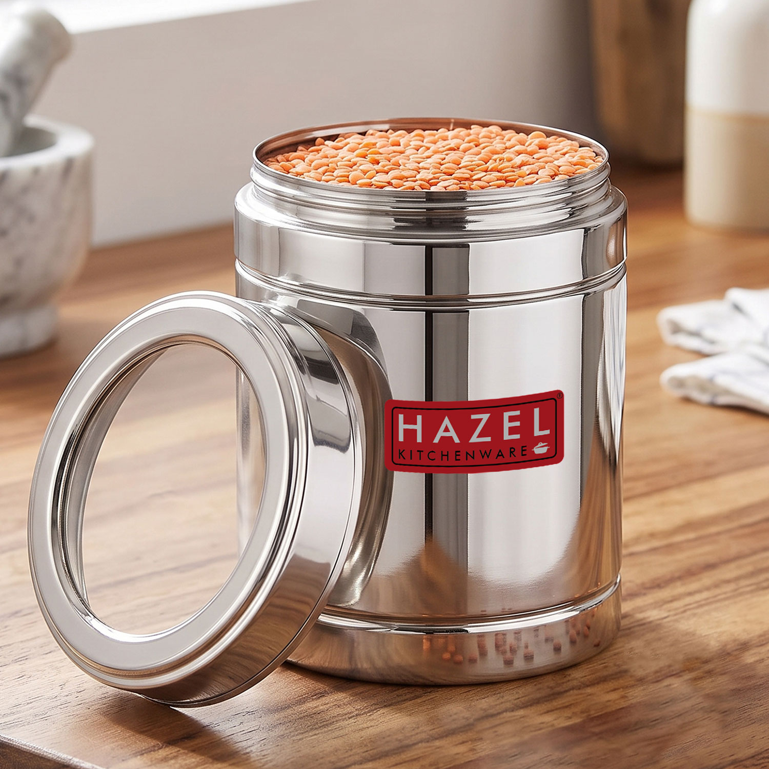 HAZEL Steel Sugar Container with Transparent Lid | Transparent Lid Sugar Storage Box For Kitchen |Food Grade Steel Kitchen Container , 1400 ML