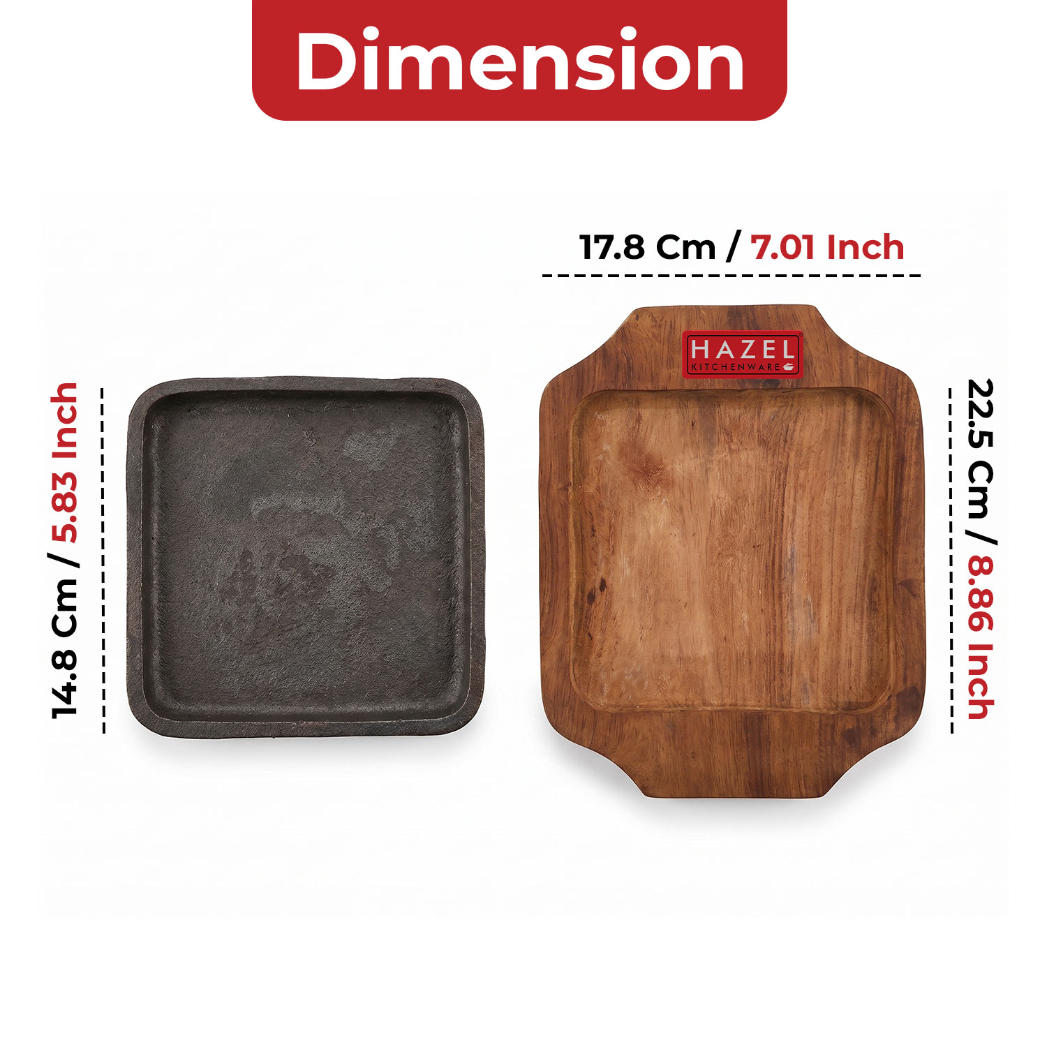HAZEL Sizzling Brownie Plate / Tray With Wooden Base Square 6 Inch