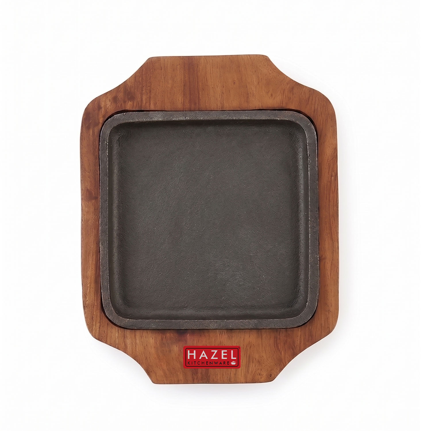 HAZEL Sizzling Brownie Plate / Tray With Wooden Base Square 6 Inch