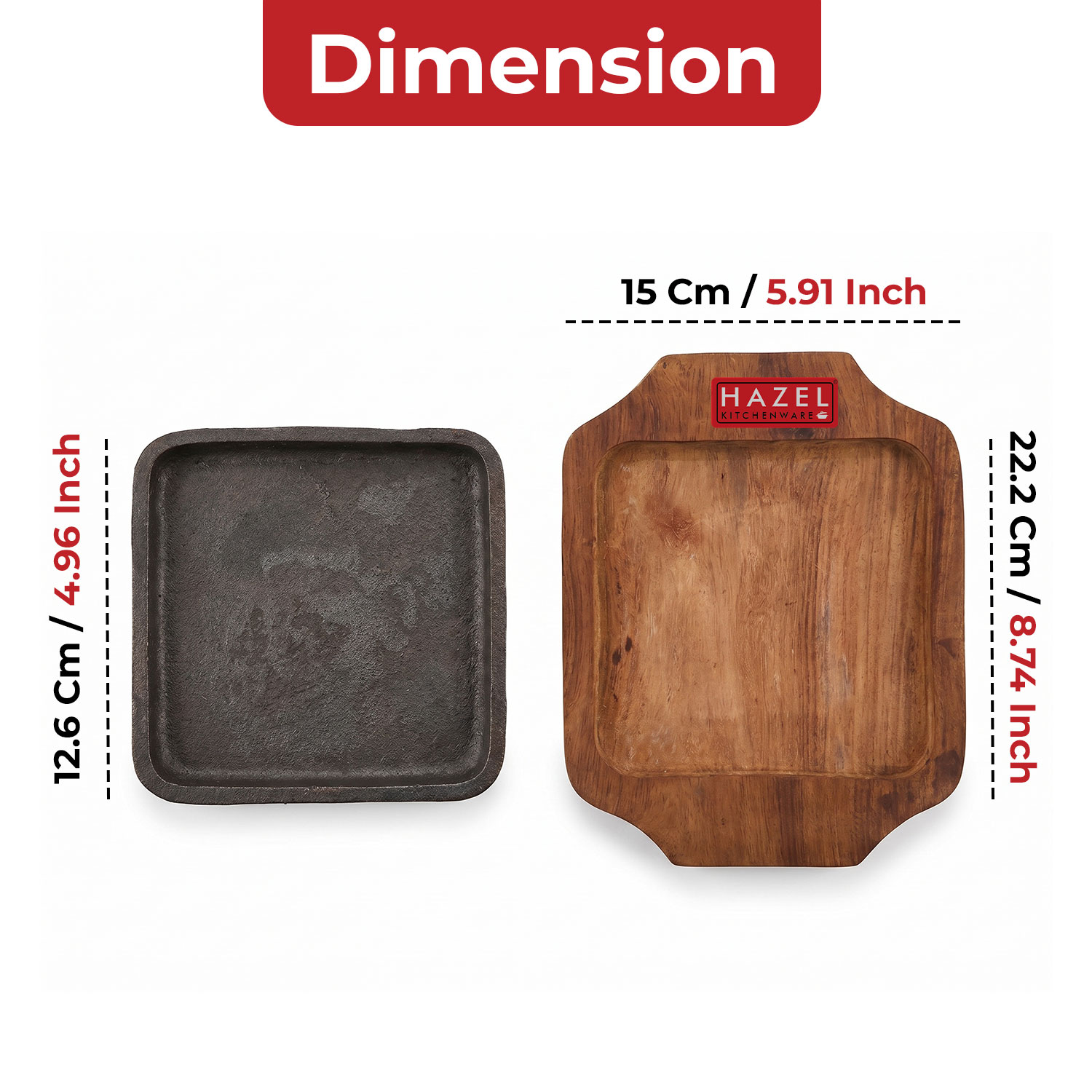 HAZEL Sizzling Brownie Plate / Tray With Wooden Base Square 5 Inch