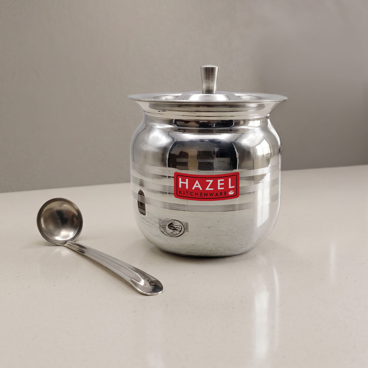 HAZEL Stainless Steel Supreme Hammered Finish Oil Ghee Pot, 450 ml, Silver