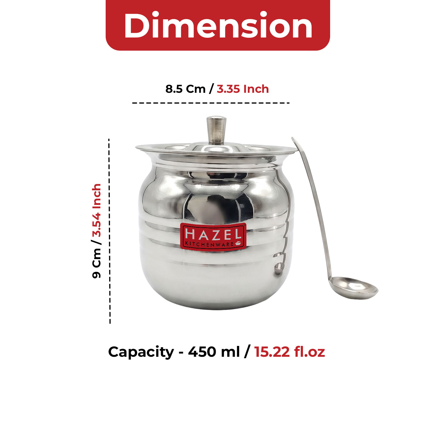 HAZEL Stainless Steel Supreme Hammered Finish Oil Ghee Pot, 450 ml, Silver