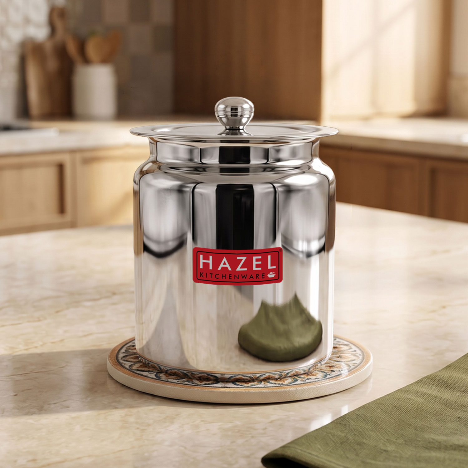 HAZEL Stainless Steel Oil / Ghee Storage Container, 1.5 Litre, Silver