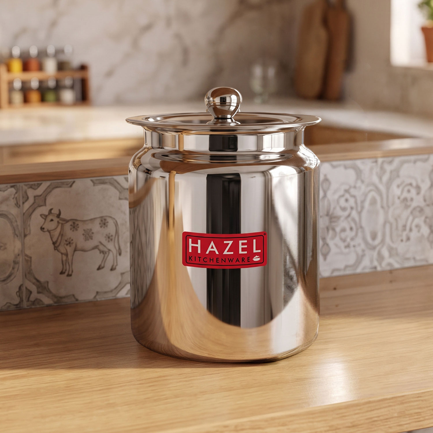 HAZEL Stainless Steel Oil / Ghee Storage Container, 1.5 Litre, Silver