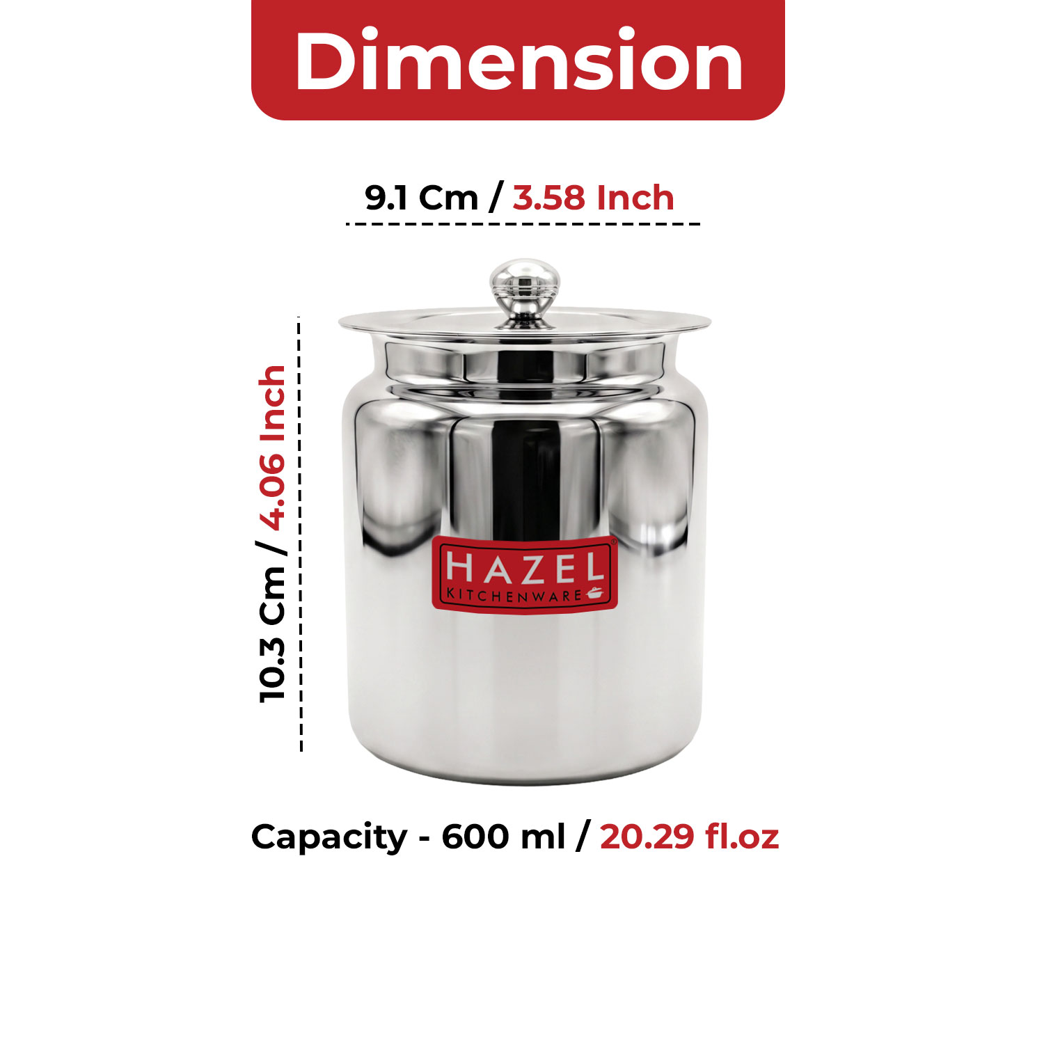 HAZEL Stainless Steel Oil / Ghee Storage Container, 600 ml, Silver