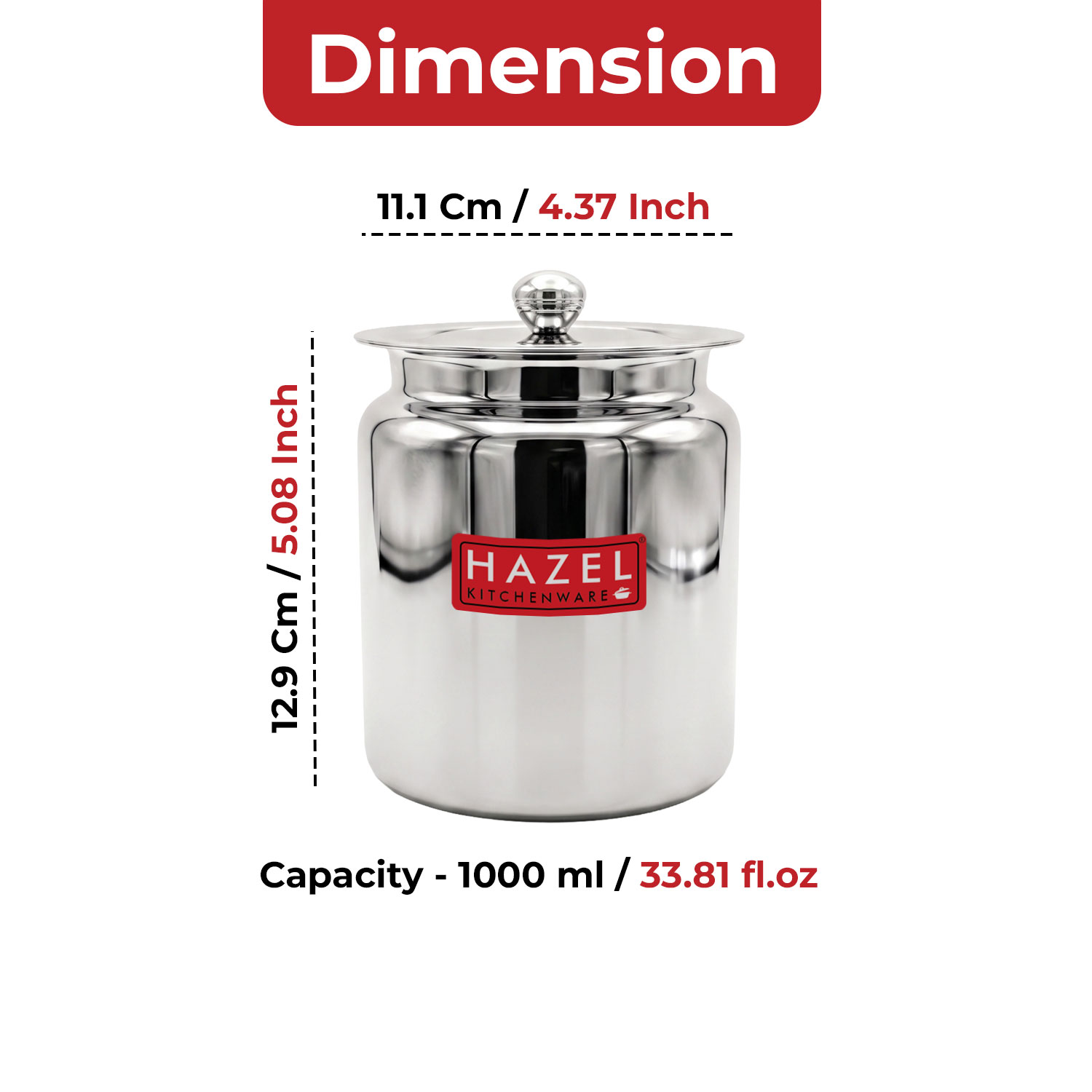 HAZEL Stainless Steel Oil / Ghee Storage Container, 1.1 Litre, Silver