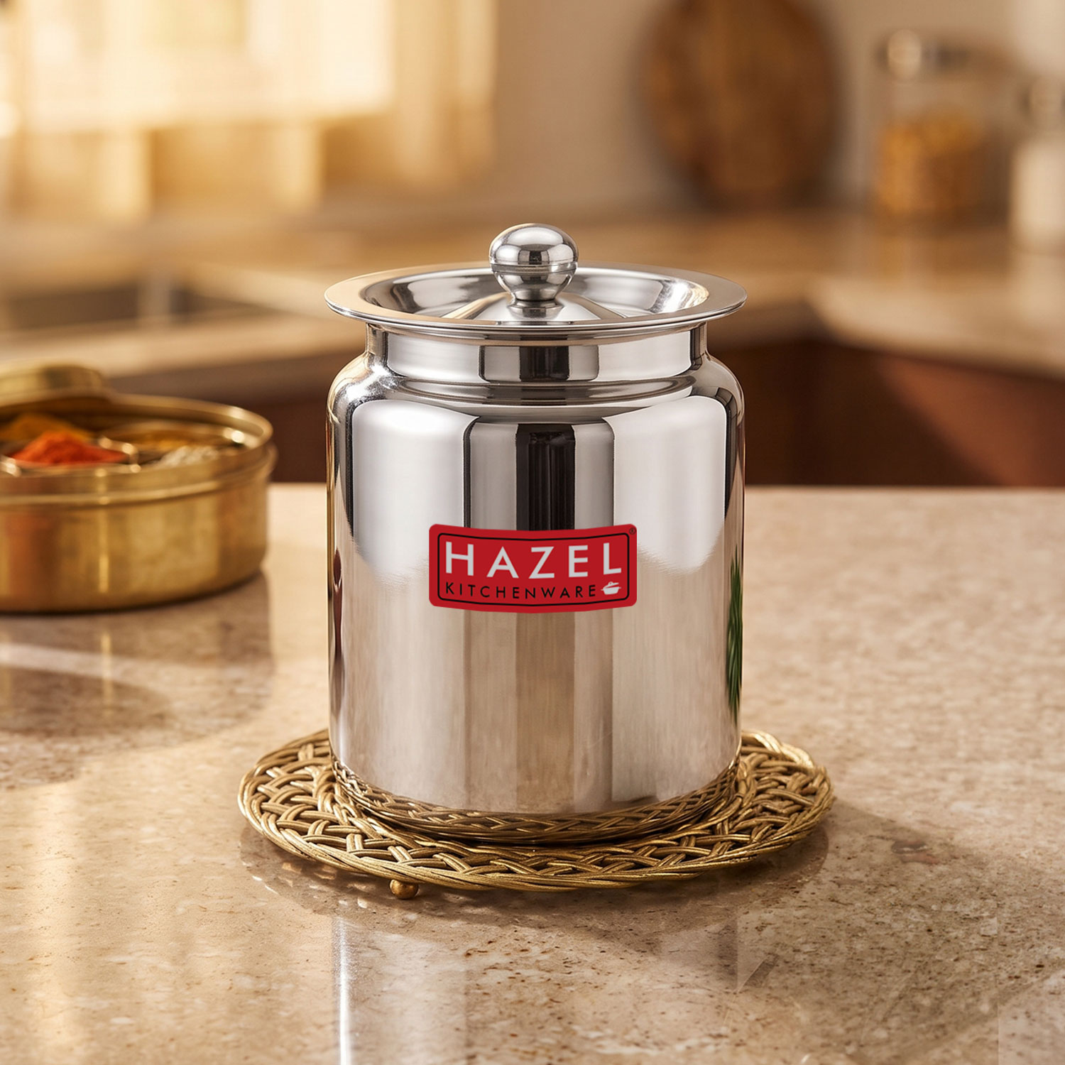 HAZEL Stainless Steel Oil / Ghee Storage Container, 1.1 Litre, Silver