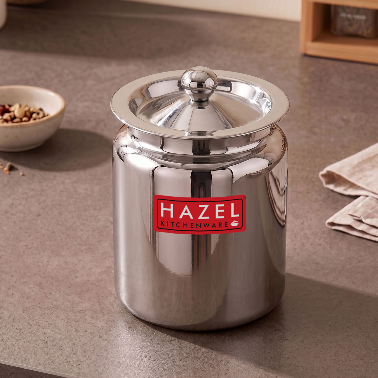 HAZEL Stainless Steel Oil / Ghee Storage Container, 1.1 Litre, Silver