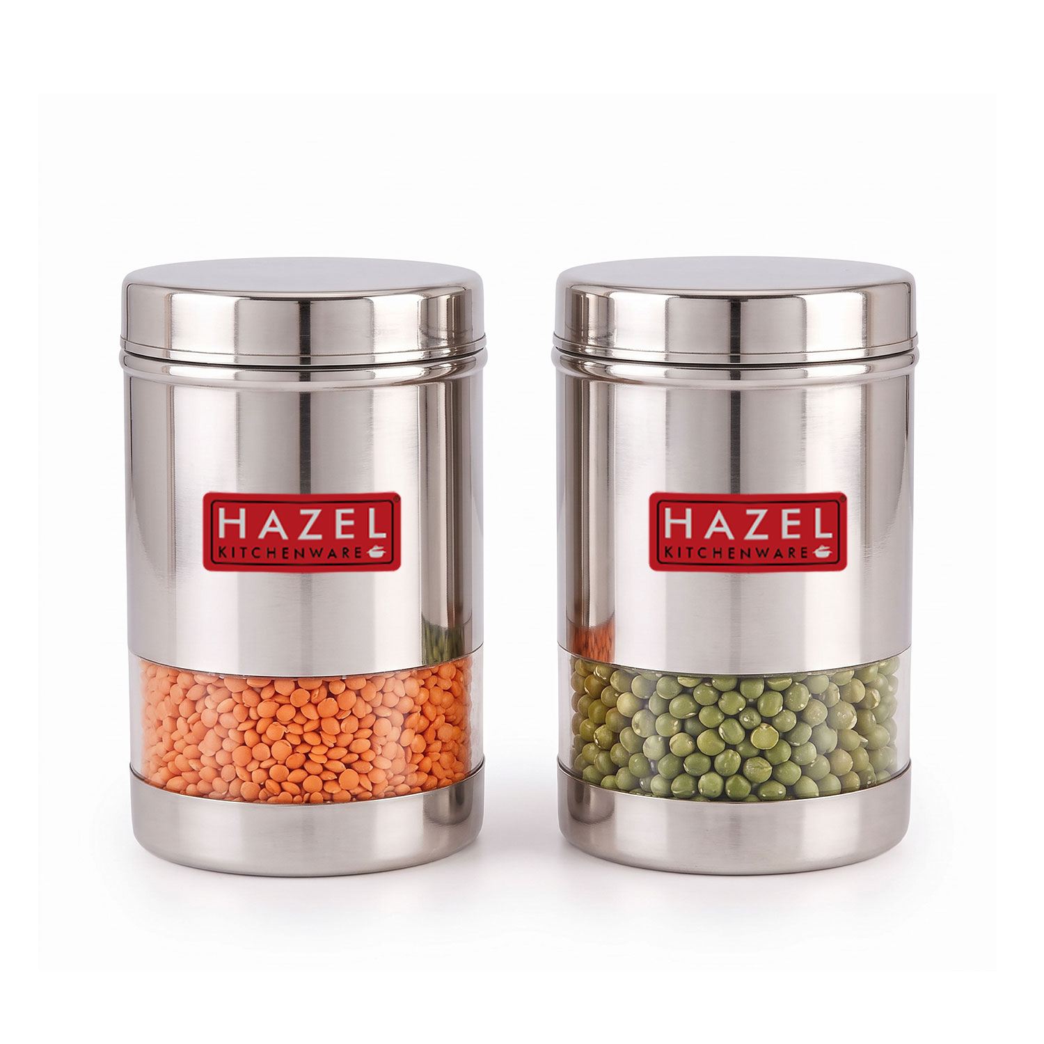 HAZEL Stainless Steel Transparent Wide Mouth See Through Container, Silver, Set of 2, 600 Ml