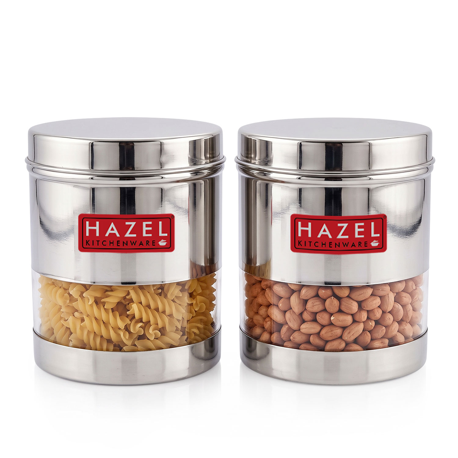 HAZEL Stainless Steel Transparent Wide Mouth See Through Container, Silver, Set of 2, 700 Ml