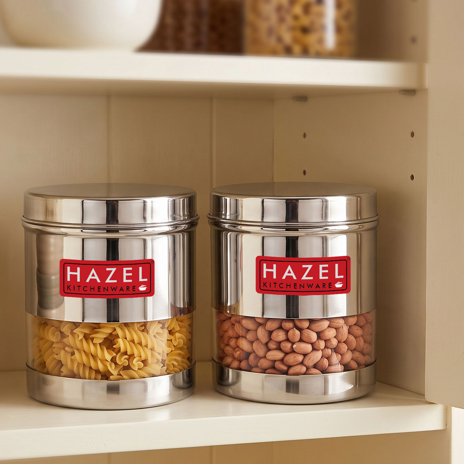 HAZEL Stainless Steel Transparent Wide Mouth See Through Container, Silver, Set of 2, 700 Ml