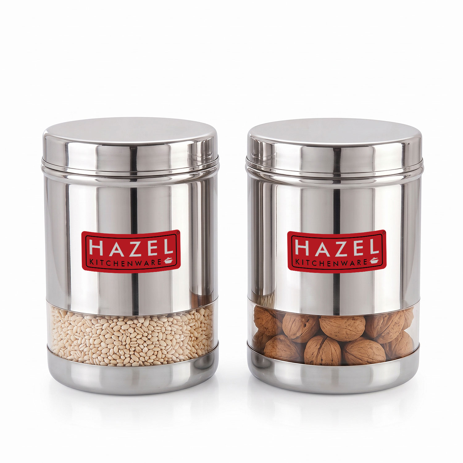 HAZEL Stainless Steel Transparent Wide Mouth See Through Container, Silver, Set of 2, 950 Ml