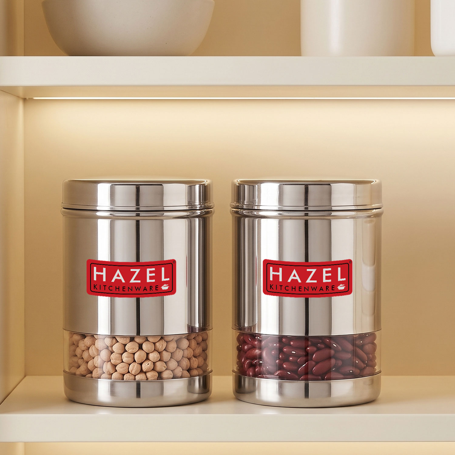 HAZEL Stainless Steel Transparent Wide Mouth See Through Container, Silver, Set of 2, 950 Ml
