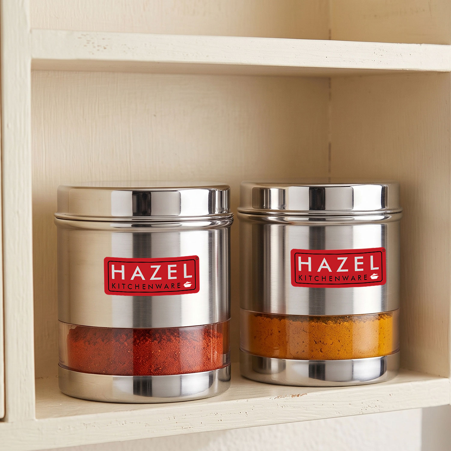HAZEL Stainless Steel Transparent Wide Mouth See Through Container, Silver, Set of 2, 1100 Ml