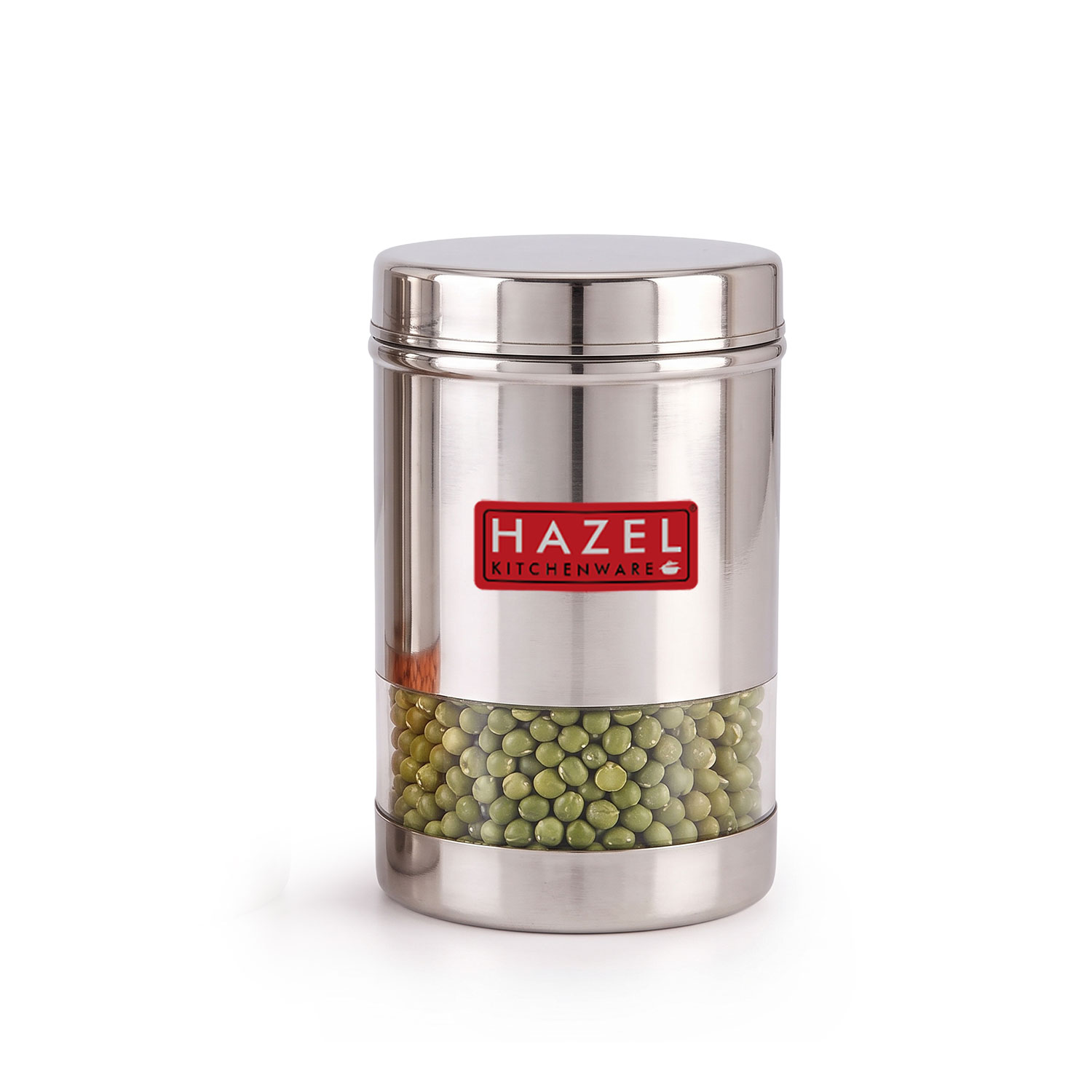 HAZEL Stainless Steel Transparent Wide Mouth See Through Container, Silver, 1 PC, 600 Ml