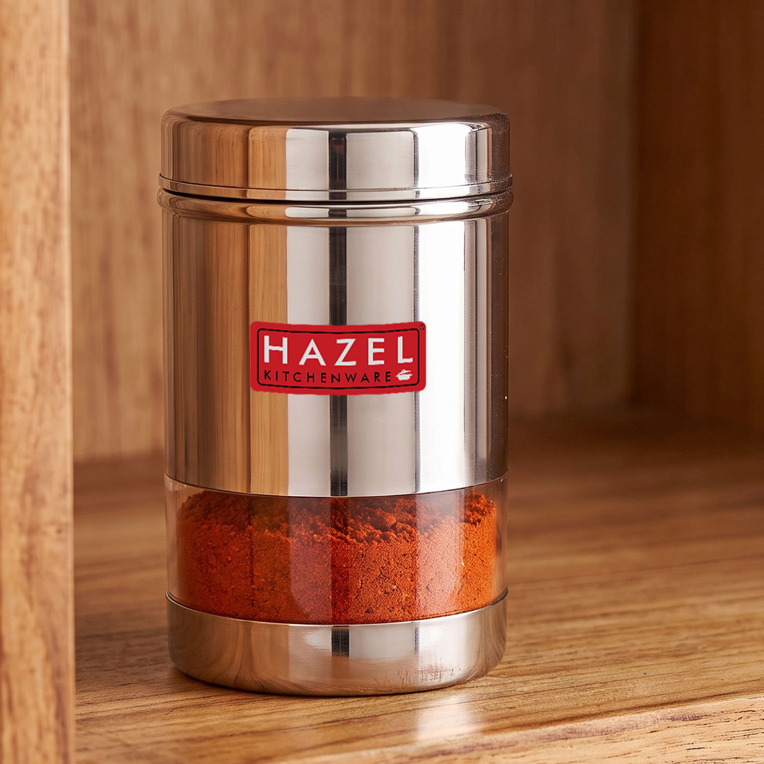 HAZEL Stainless Steel Transparent Wide Mouth See Through Container, Silver, 1 PC, 600 Ml
