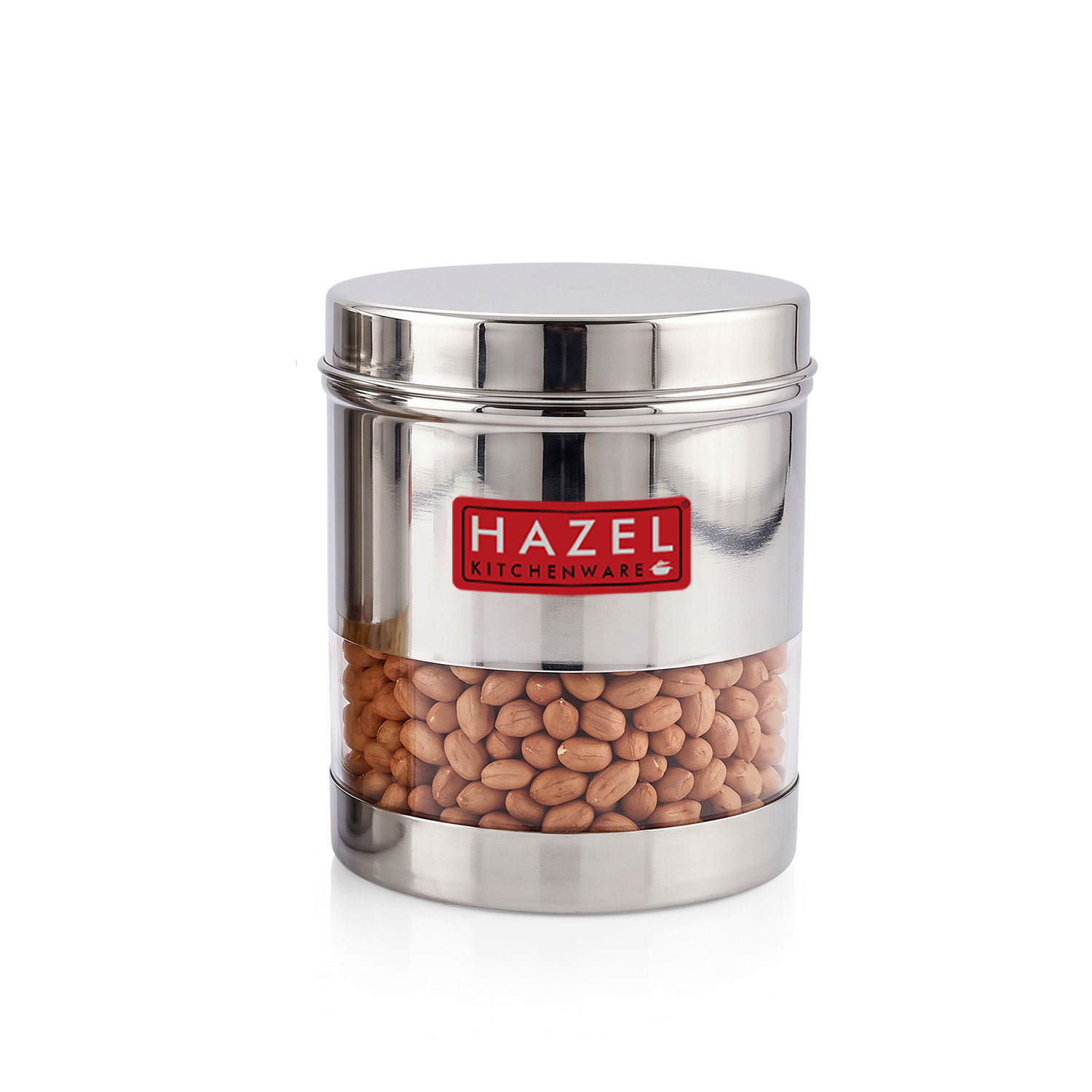 HAZEL Stainless Steel Transparent Wide Mouth See Through Container, Silver, 1 PC, 700 Ml