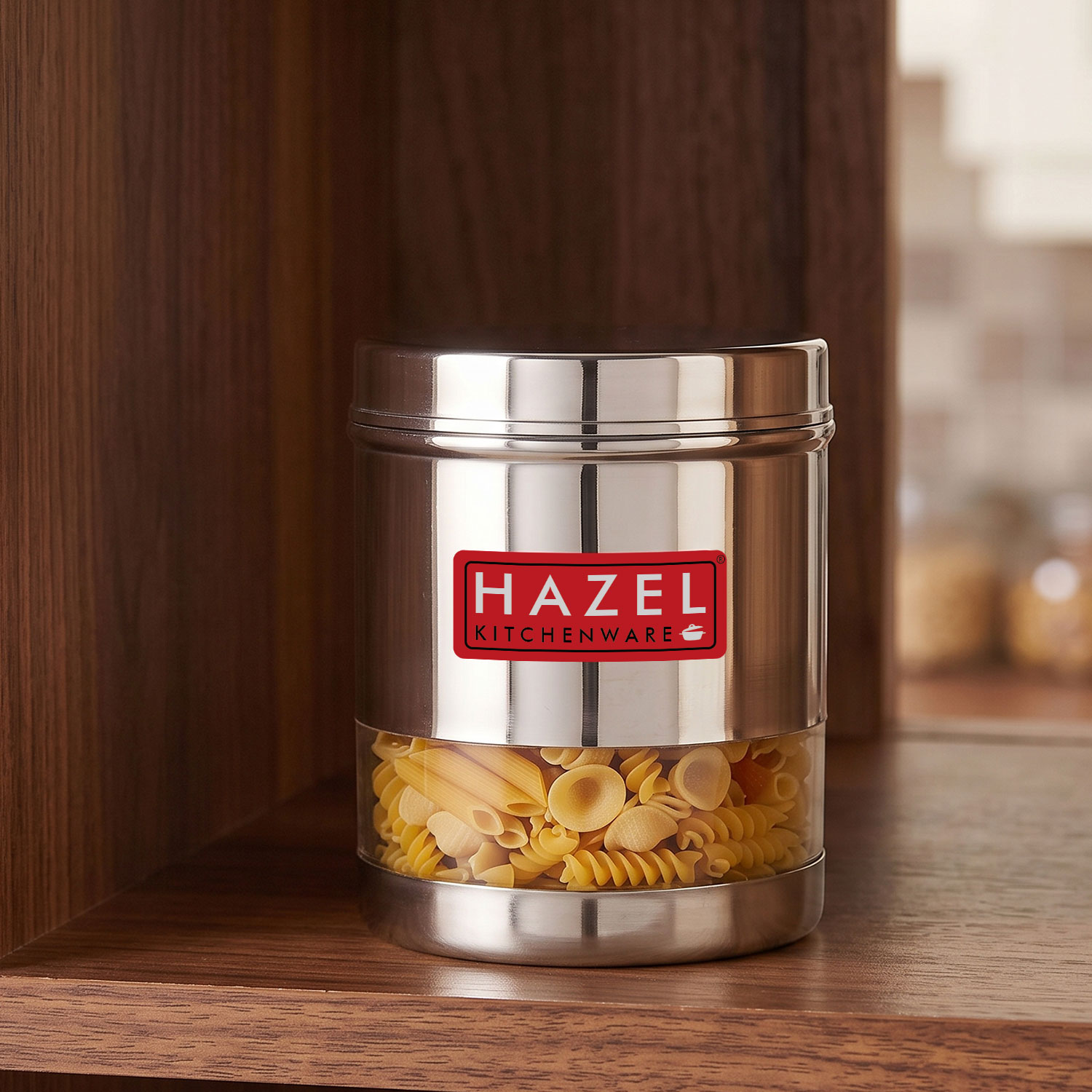 HAZEL Stainless Steel Transparent Wide Mouth See Through Container, Silver, 1 PC, 700 Ml