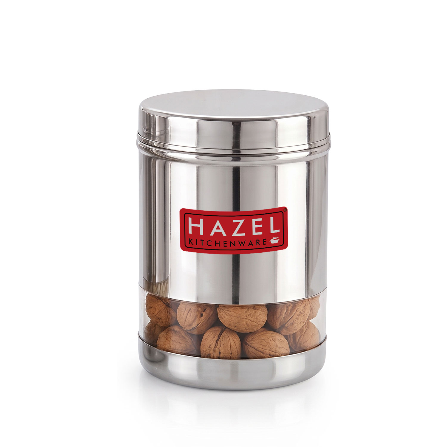 HAZEL Stainless Steel Transparent Wide Mouth See Through Container, Silver, 1 PC, 950 Ml