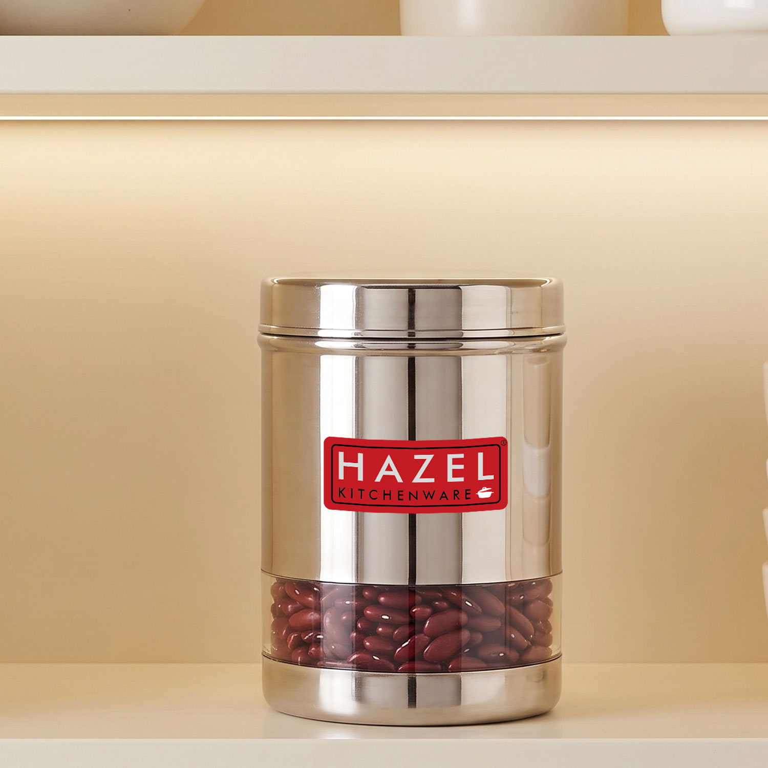 HAZEL Stainless Steel Transparent Wide Mouth See Through Container, Silver, 1 PC, 950 Ml