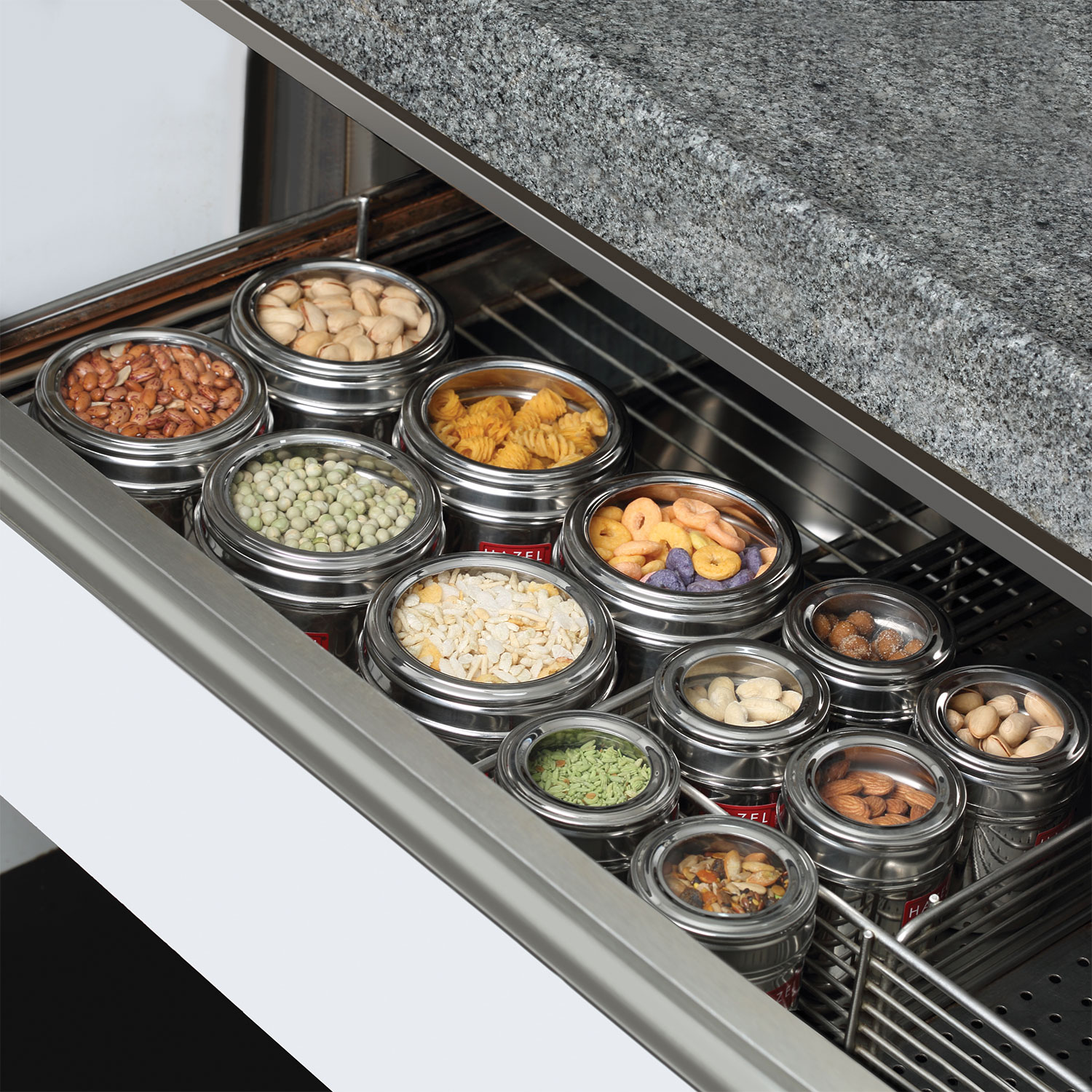 HAZEL Masala Box for Kitchen with Airtight Lid | Stainless Steel Top See Through Storage Containers for Kitchen Air tight, 500 ML, Set of 6