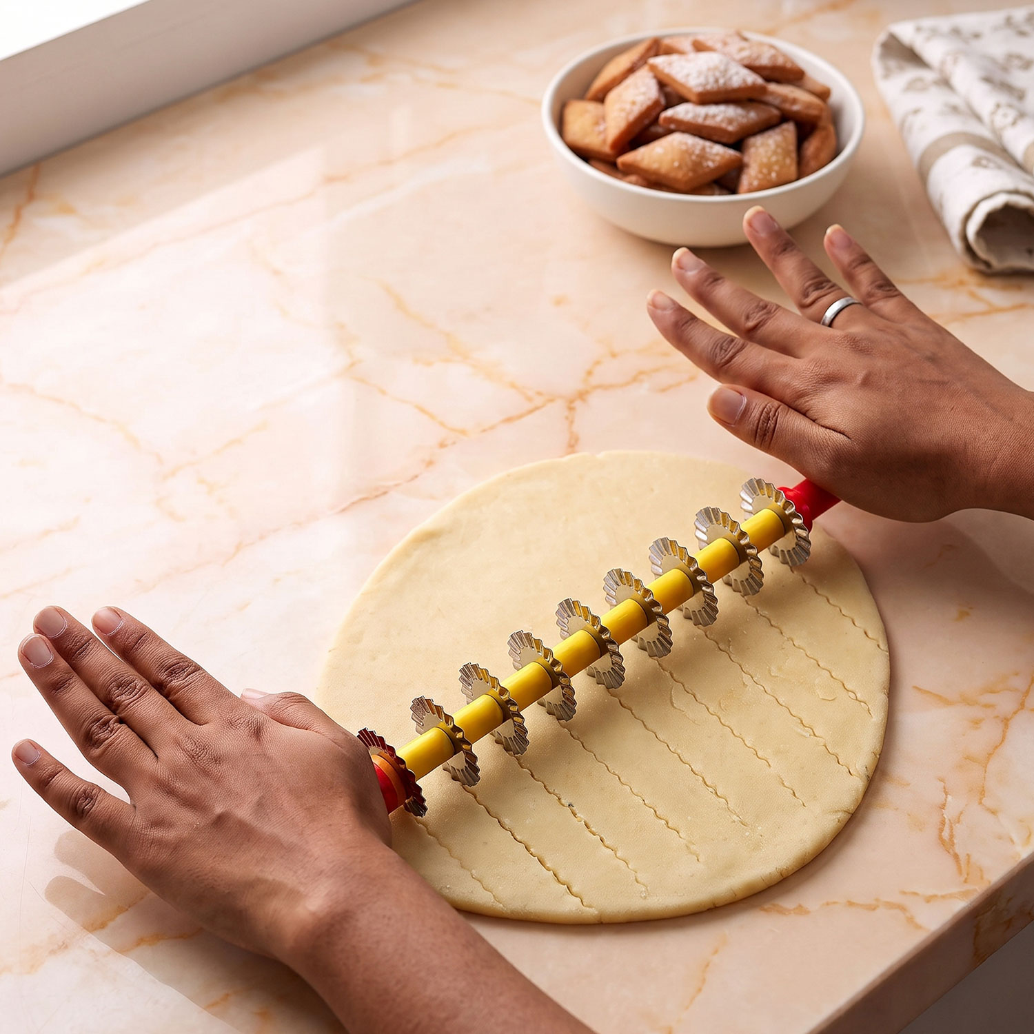 DS Big Plastic Handle Roller Cutter Mithai, KajuKatli, ShanakarPada Cutter With Stainless Steel blades