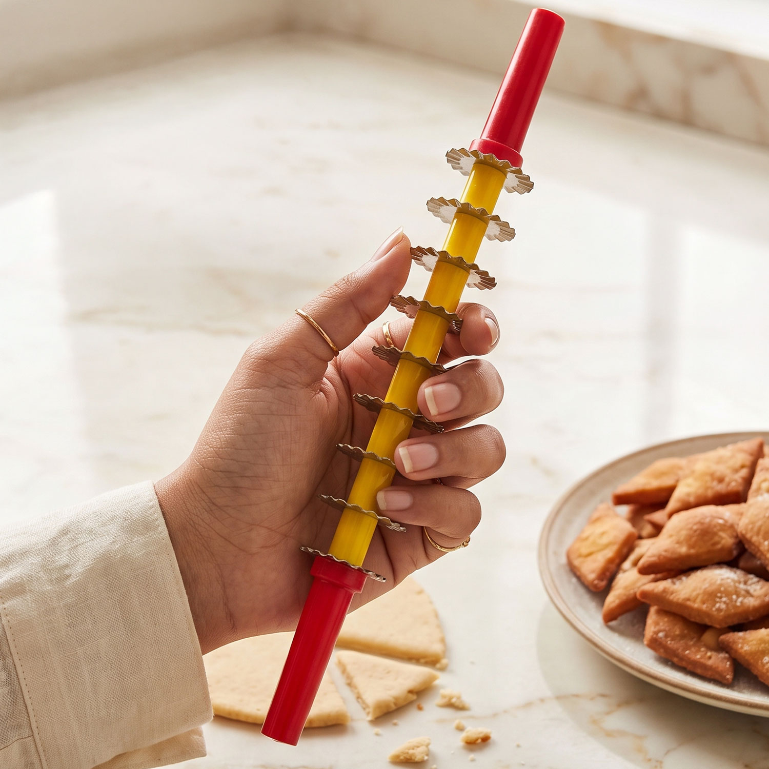 DS Big Plastic Handle Roller Cutter Mithai, KajuKatli, ShanakarPada Cutter With Stainless Steel blades