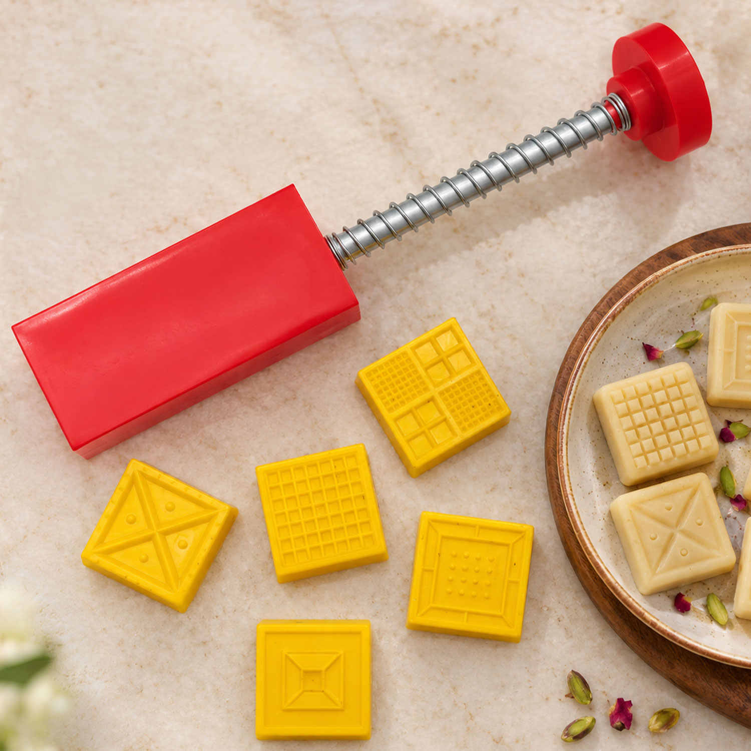 DS Square Fast Peda Sweet Mithai Chocolate Stamping Cutter with 5 Designs